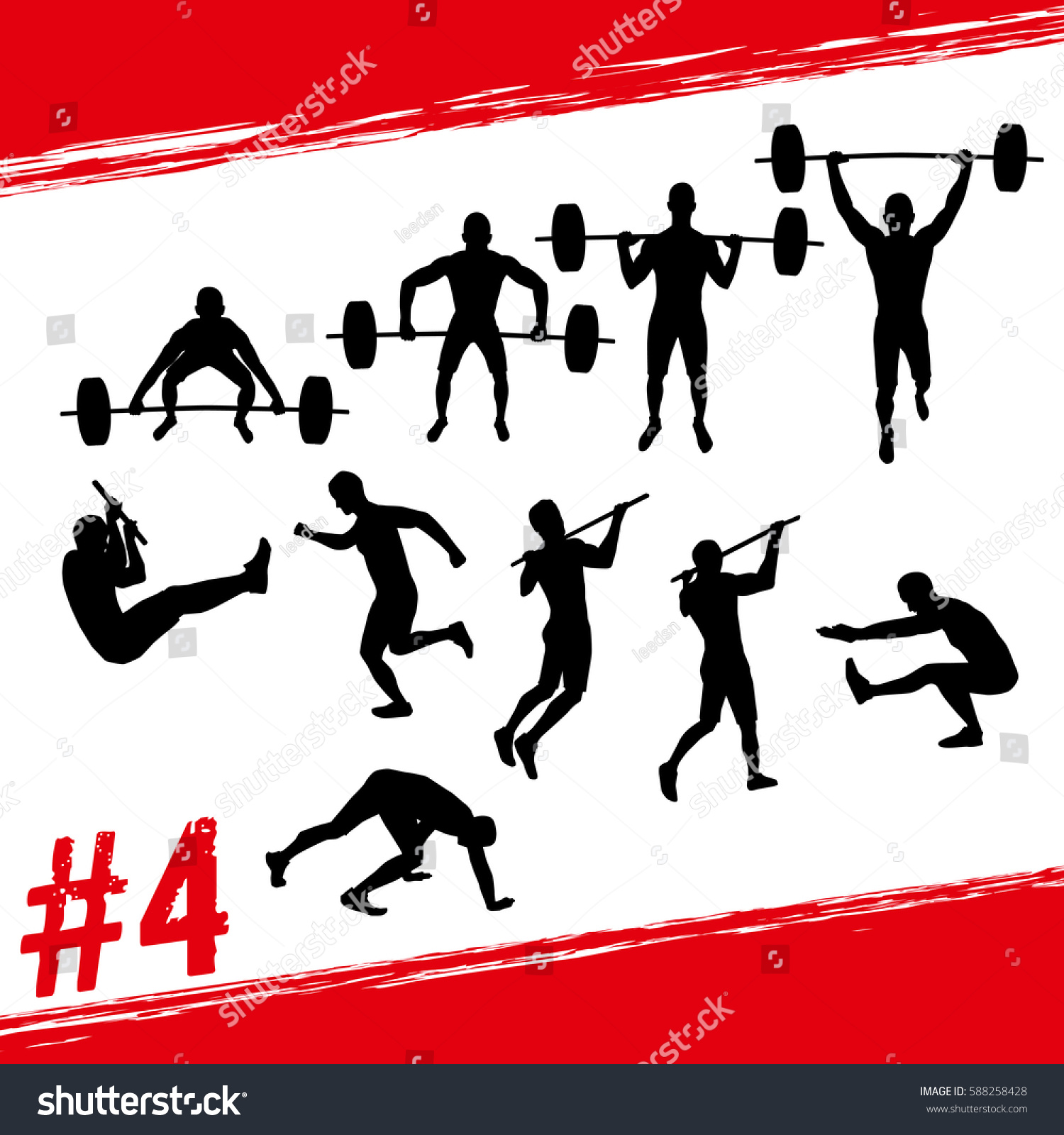 SVG of Crossfit concept. Vector silhouettes of people doing fitness and crossfit workouts in many different position. Active and healthy life concept svg