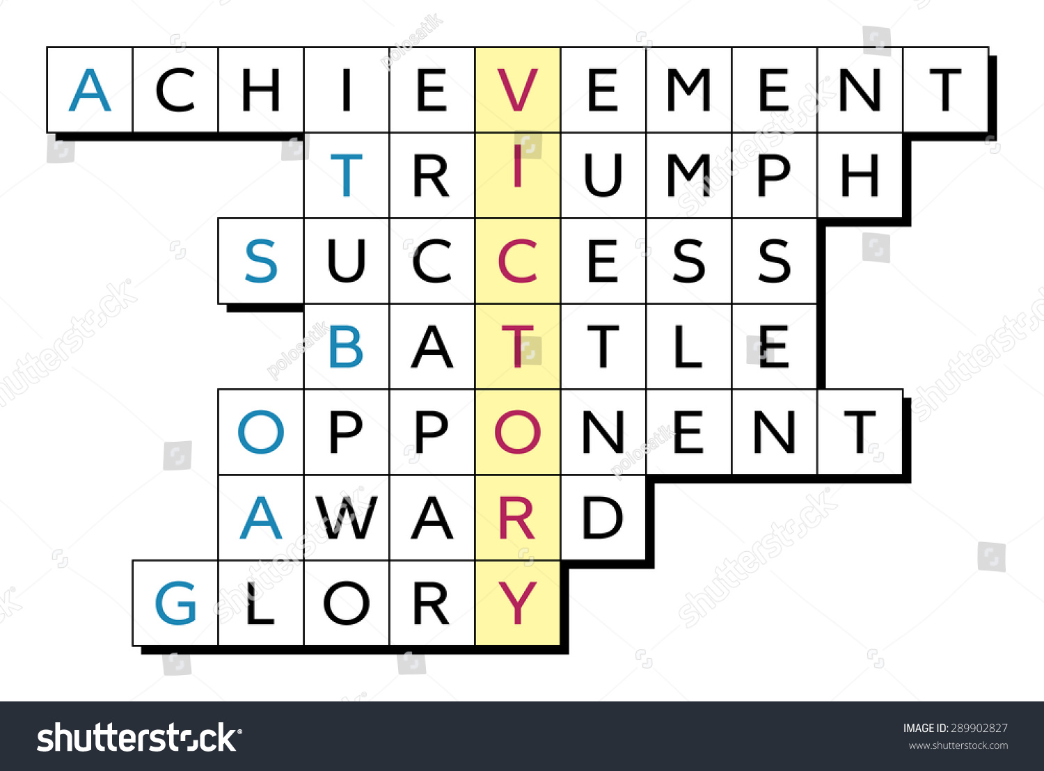 Crossword Puzzle Word Victory Highlighted Related: vector de stock