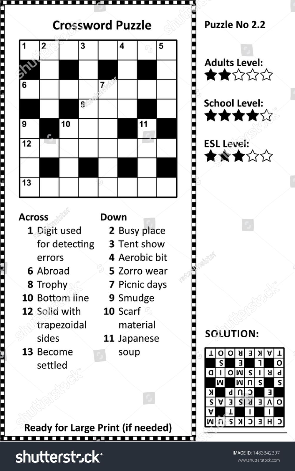 Crossword Puzzle Grid Clues Solution Classic 스톡 벡터(로열티 프리) 1483342397