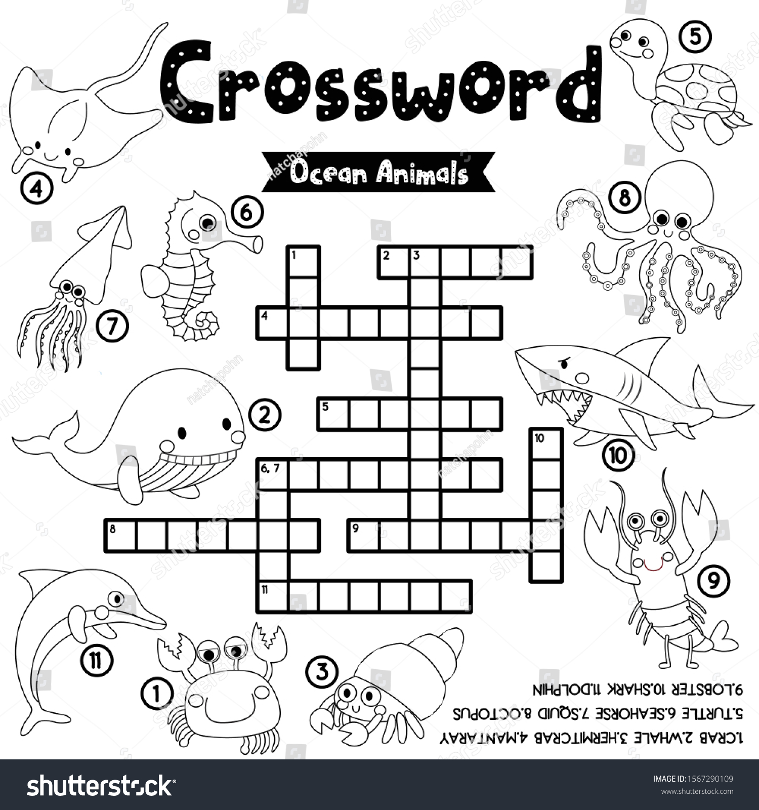 crosswords puzzle game ocean animals preschool stock vector royalty free 1567290109