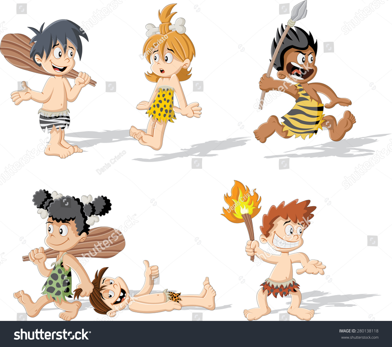 Croup Cartoon Caveman Children Stock Vector 280138118 Shutterstock   Stock Vector Croup Of Cartoon Caveman Children 280138118 