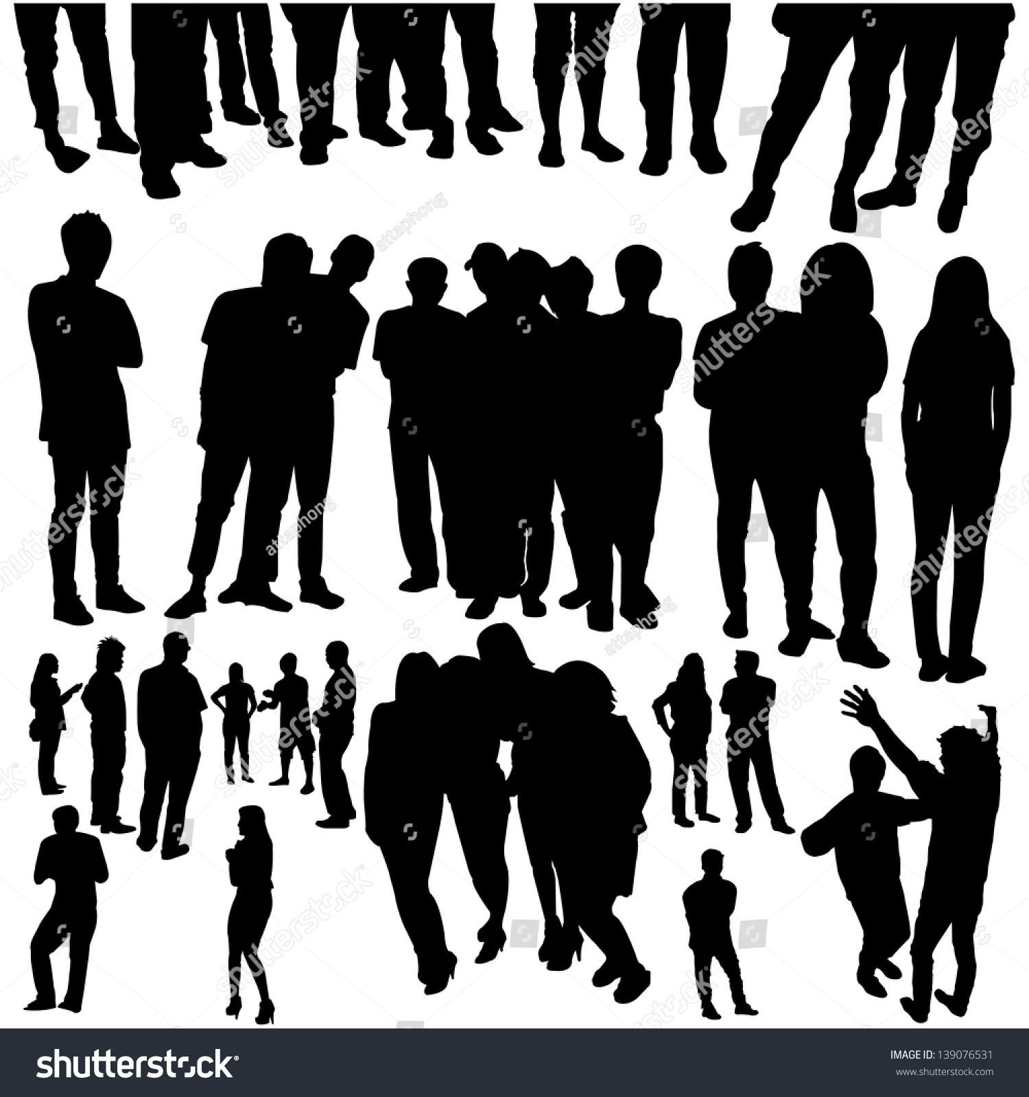 Crowded People Silhouette Vector - 139076531 : Shutterstock