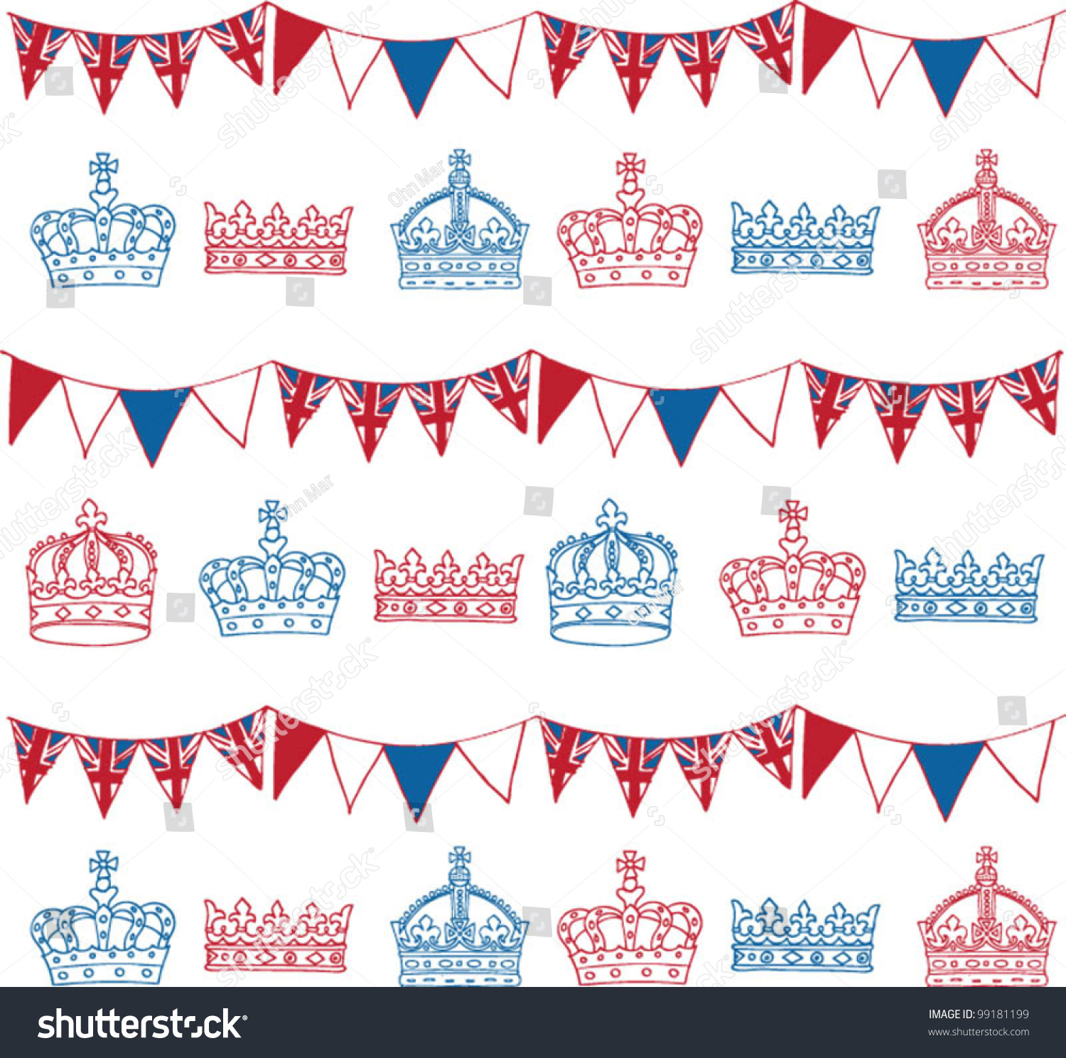 SVG of Crowns and bunting doodle seamless vector svg
