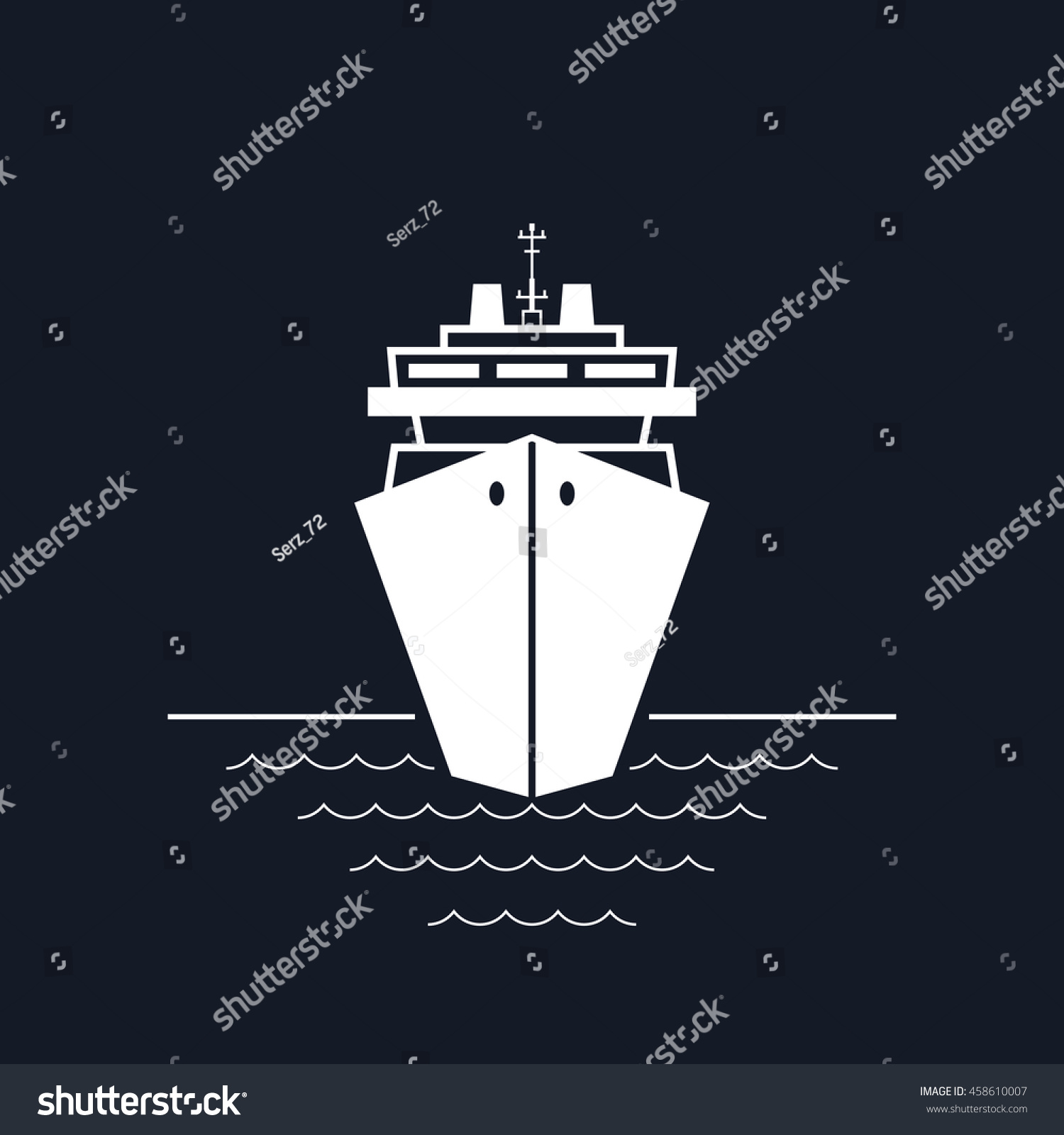 SVG of Cruise Ship Isolated on Black Background, a Front View of the Passenger Ship, Travel and Tourism Concept,Vector Illustration  svg