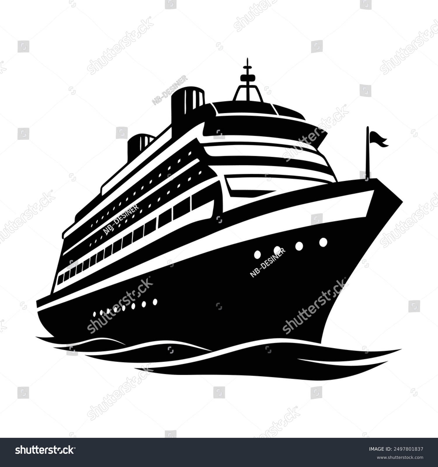 black cruise ship on water, side view clip art preview