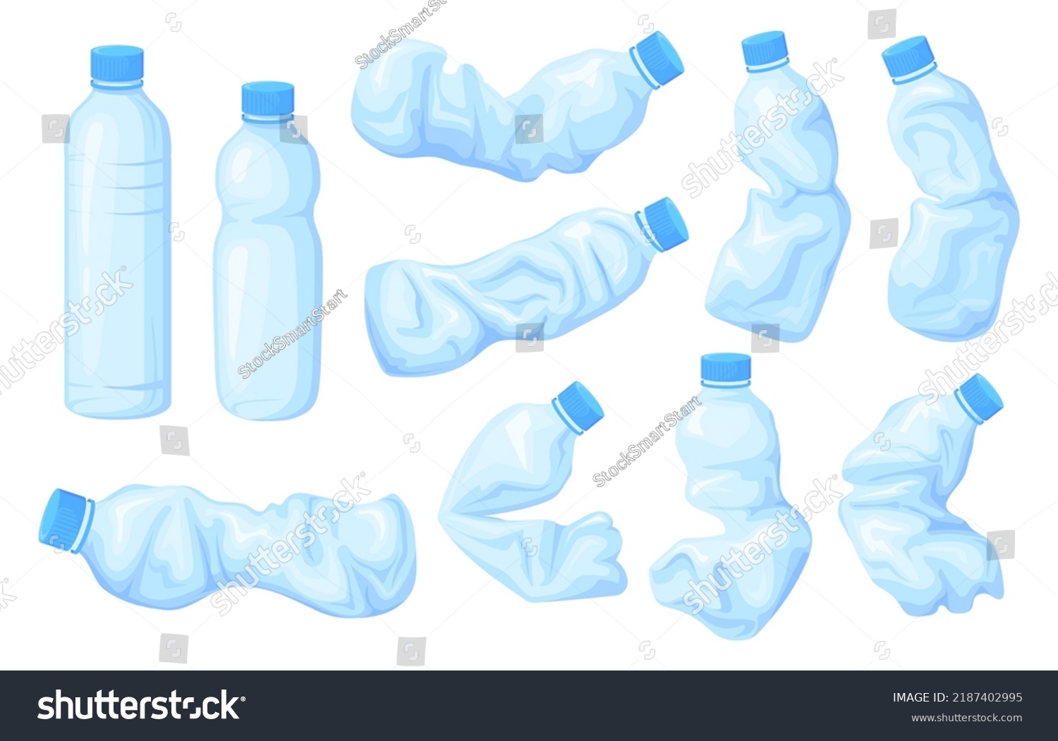 SVG of Crumpled bottles. Unhygienic plastic crush bottle water, used broken bottled trash garbage refuse plastics discarded sea waste environment contamination, neat vector illustration of bottle recycle svg
