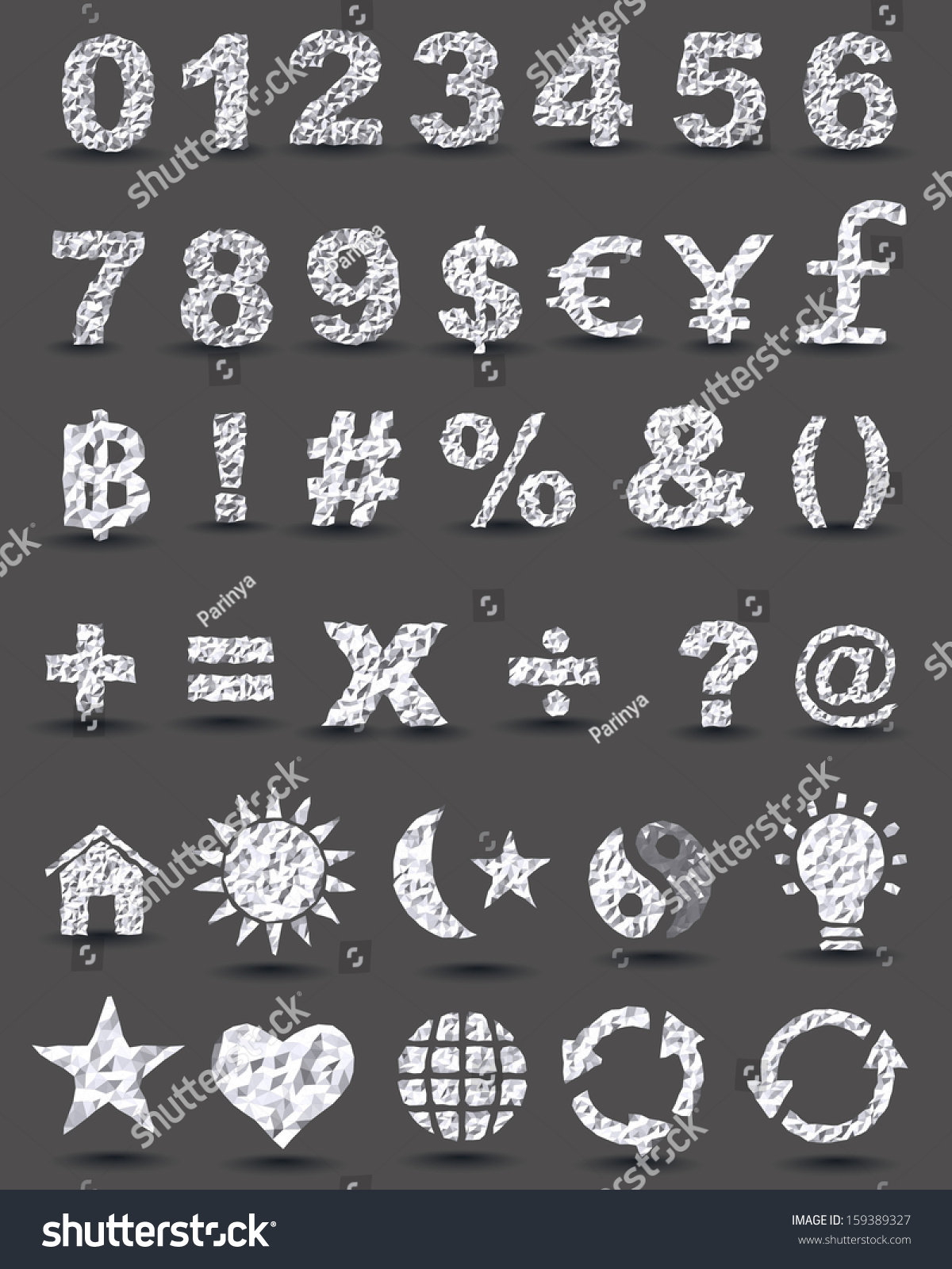 Crumpled Paper Numbers Symbols Vector Stock Vector Royalty Free Shutterstock