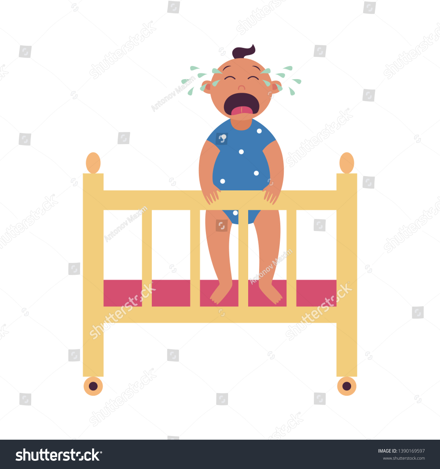 Crying Baby Stands Holding Side Cot Stock Vector Royalty Free