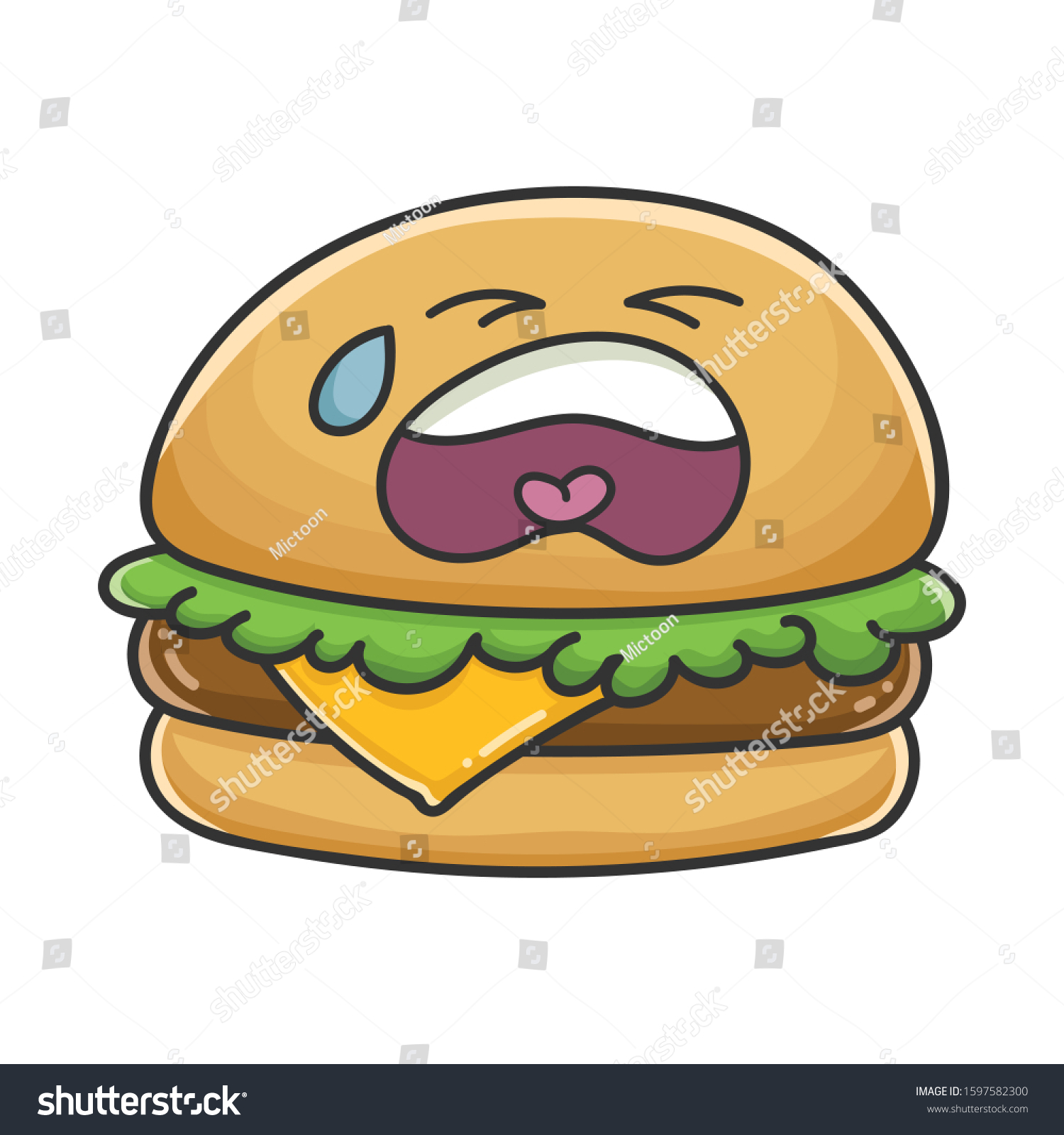 Crying Cheese Burger Cartoon Illustration Isolated のベクター画像素材 ロイヤリティフリー