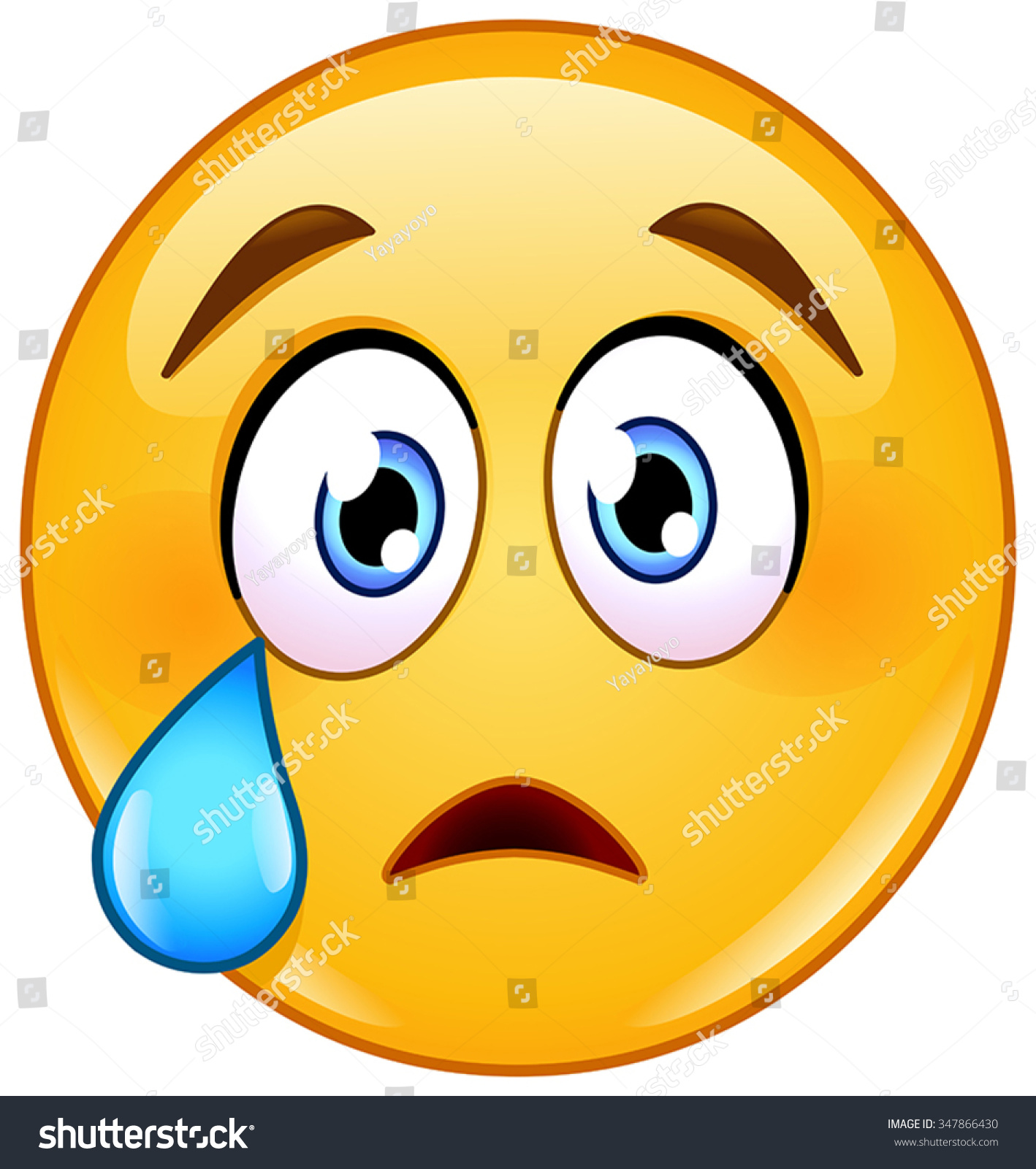 Crying Face Emoticon With Tear Stock Vector Illustration 347866430 ...