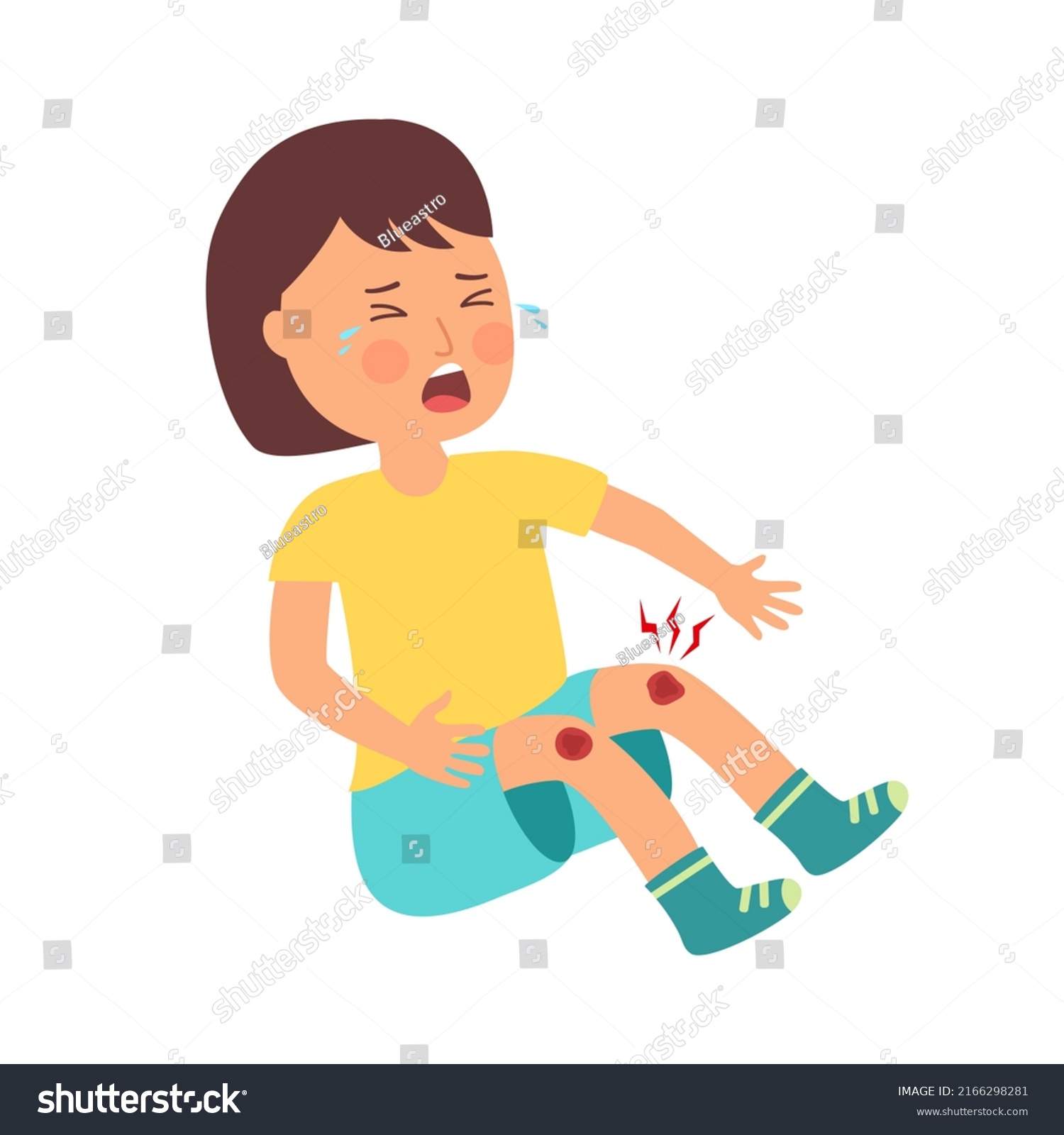 Crying Girl Kids Has Knee Bleed Stock Vector (Royalty Free) 2166298281 ...