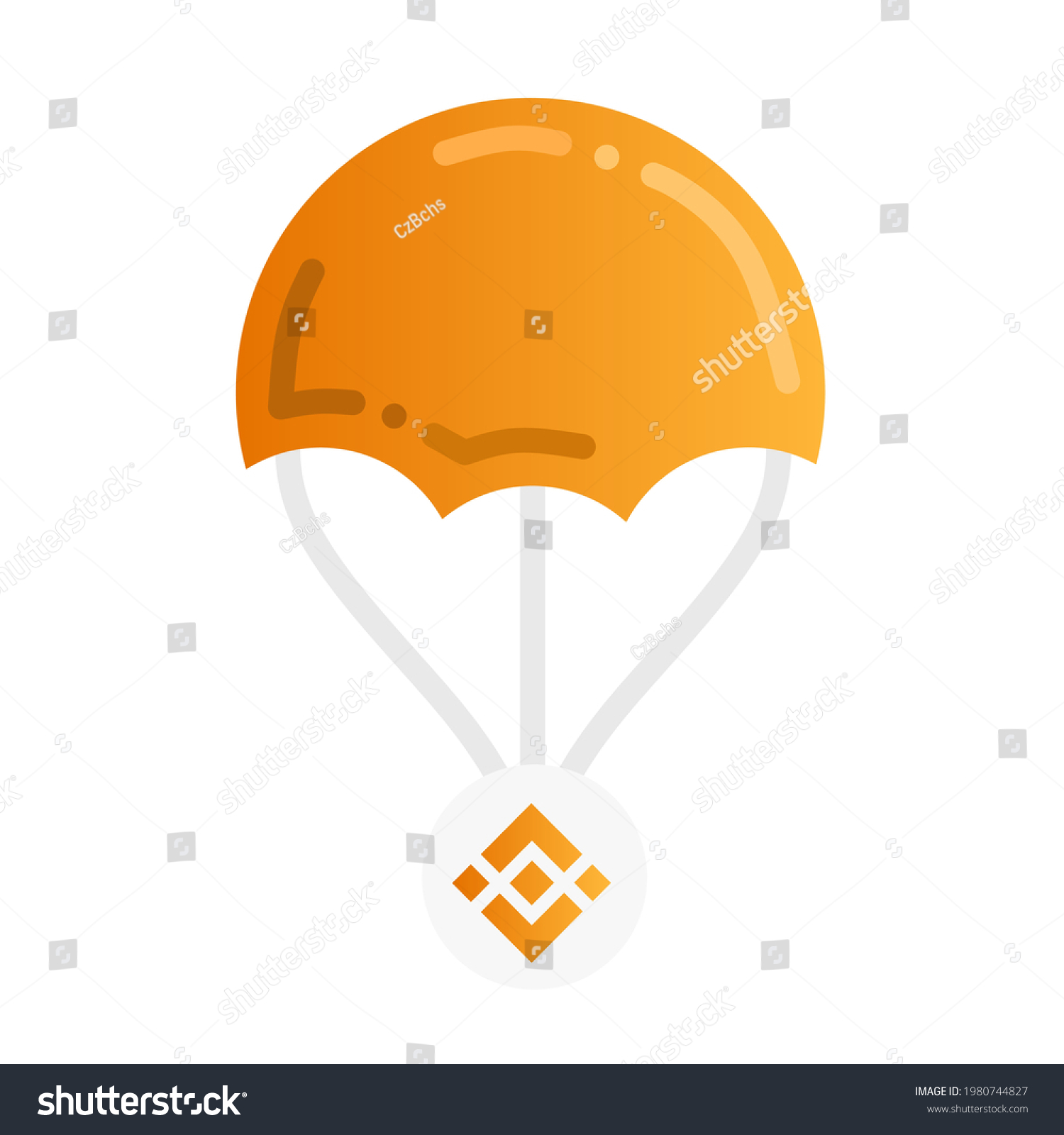 SVG of Crypto airdrop with the binance smart chain network, bsc.  with a parachute illustration and a coin icon.  Illustrations for airdrops, cryptocurrencies, prizes.  Minimalist flat design vector eps10. svg