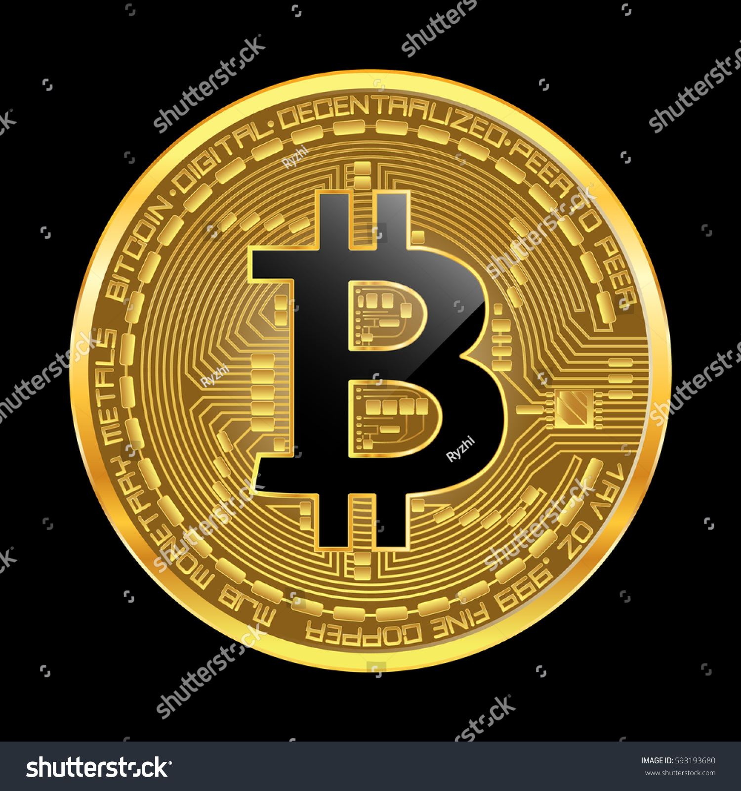 Crypto Currency Golden Coin Black Lackered Stock Vector 593193680 - Shutterstock