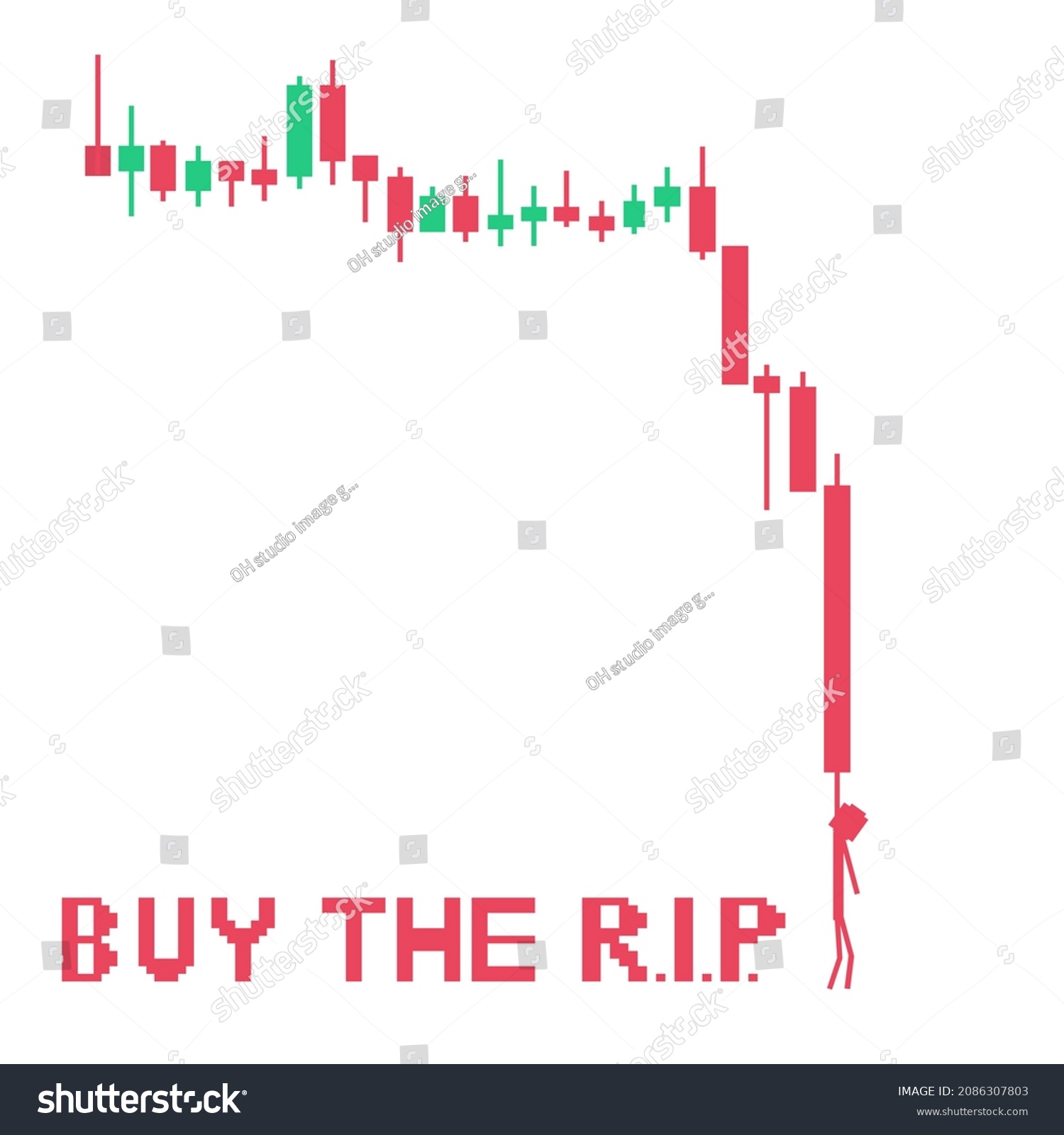 SVG of crypto currency graph , stock  trading chart downtrend until you die  cartoon style.  svg