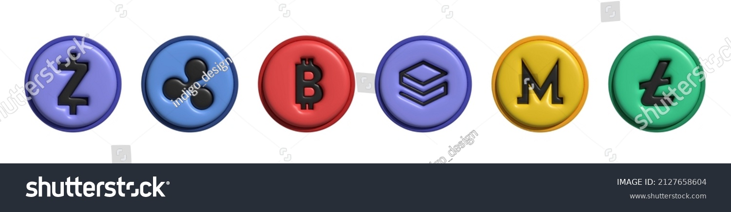 SVG of Crypto currency logo set. 3d vector. Crypto currency 3d icon. Monero logo. Litecoin logo.  svg