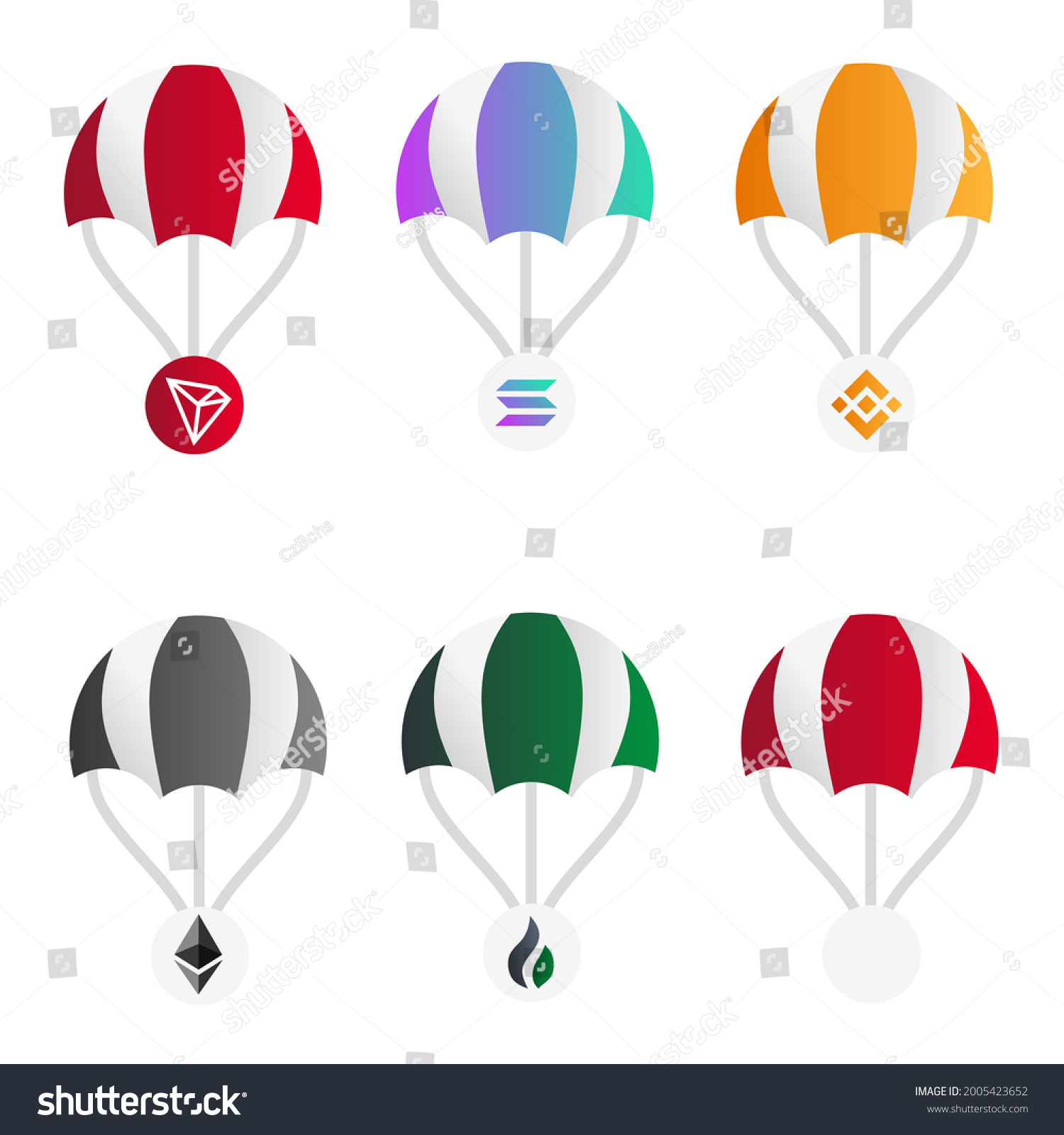 SVG of Cryptocurrency airdrop with Parachute and coin logo.  with gradient colors.  flat minimalist design vector eps 10 svg