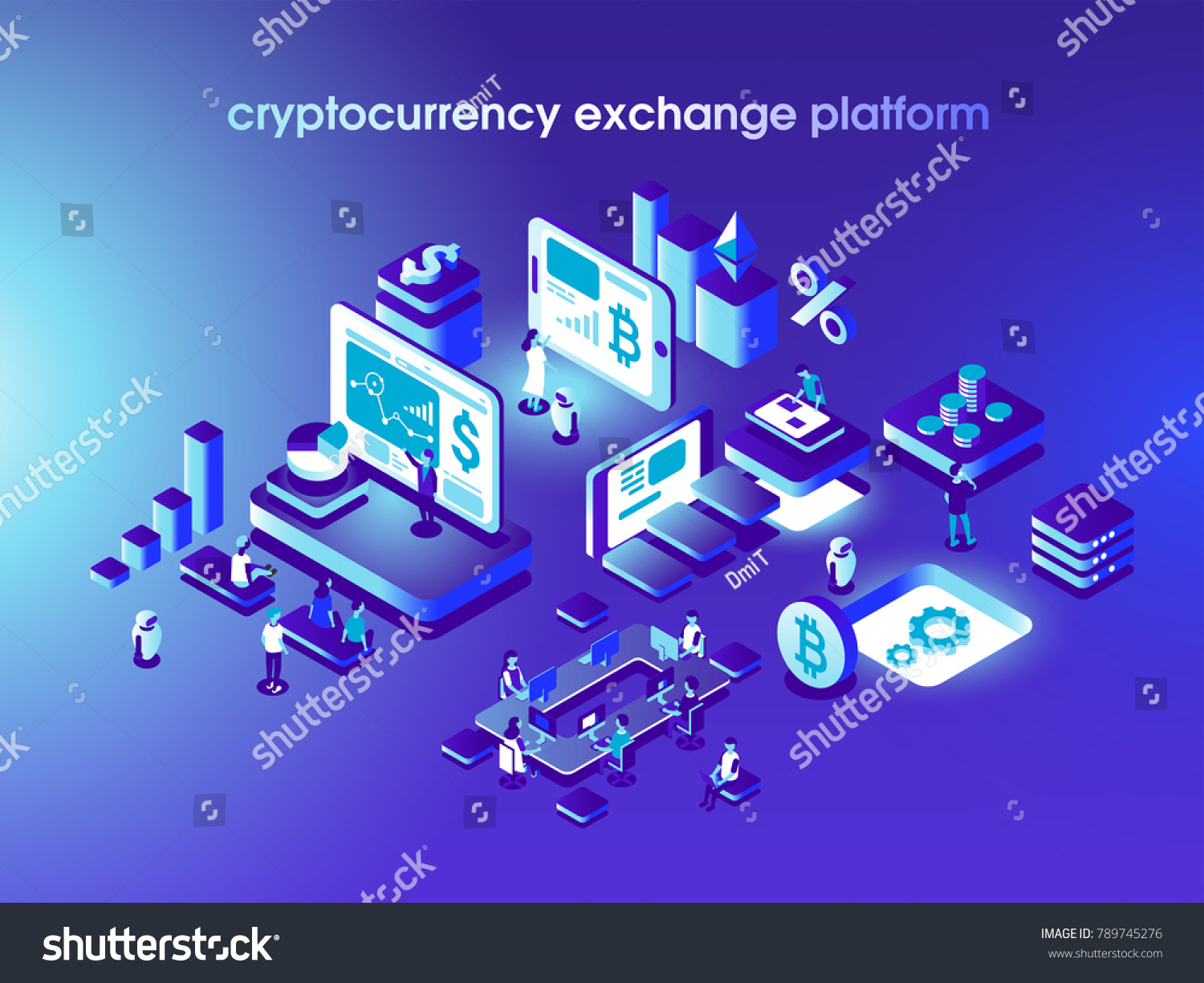 SVG of Cryptocurrency and blockchain isometric composition with people, analysts and managers working on crypto start up. Isometric vector illustration. svg