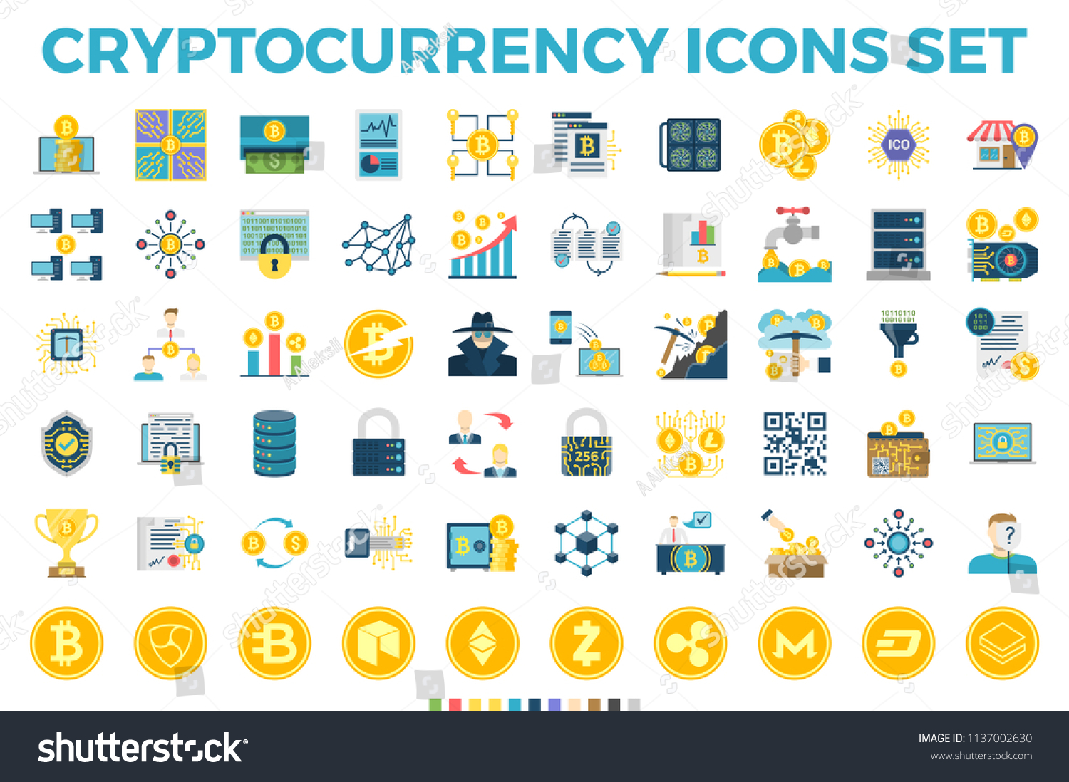 SVG of Cryptocurrency and Blockchain Related Flat Icons. Crypto Icon Set Featuring Bitcoin, Wallet, Mining, Distributed Ledger Technology, P2P, Altcoins, Encryption, Smart Contracts, Decentralized Vectors svg