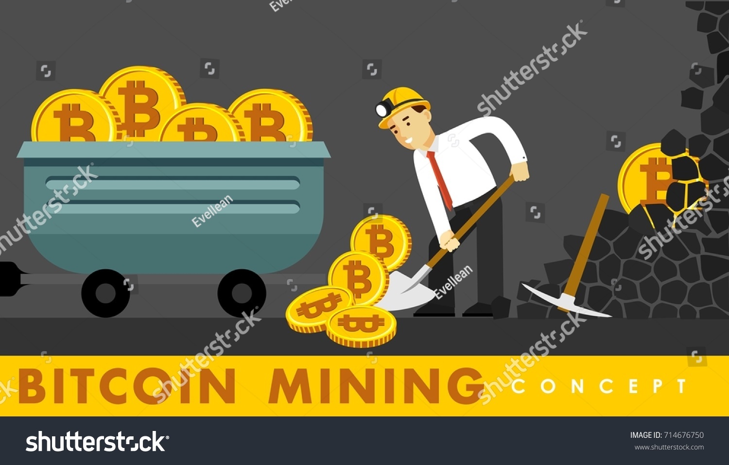 SVG of Cryptocurrency concept with businessman miner and coins. Young man with shovel and pickaxe working in bitcoin mine  svg
