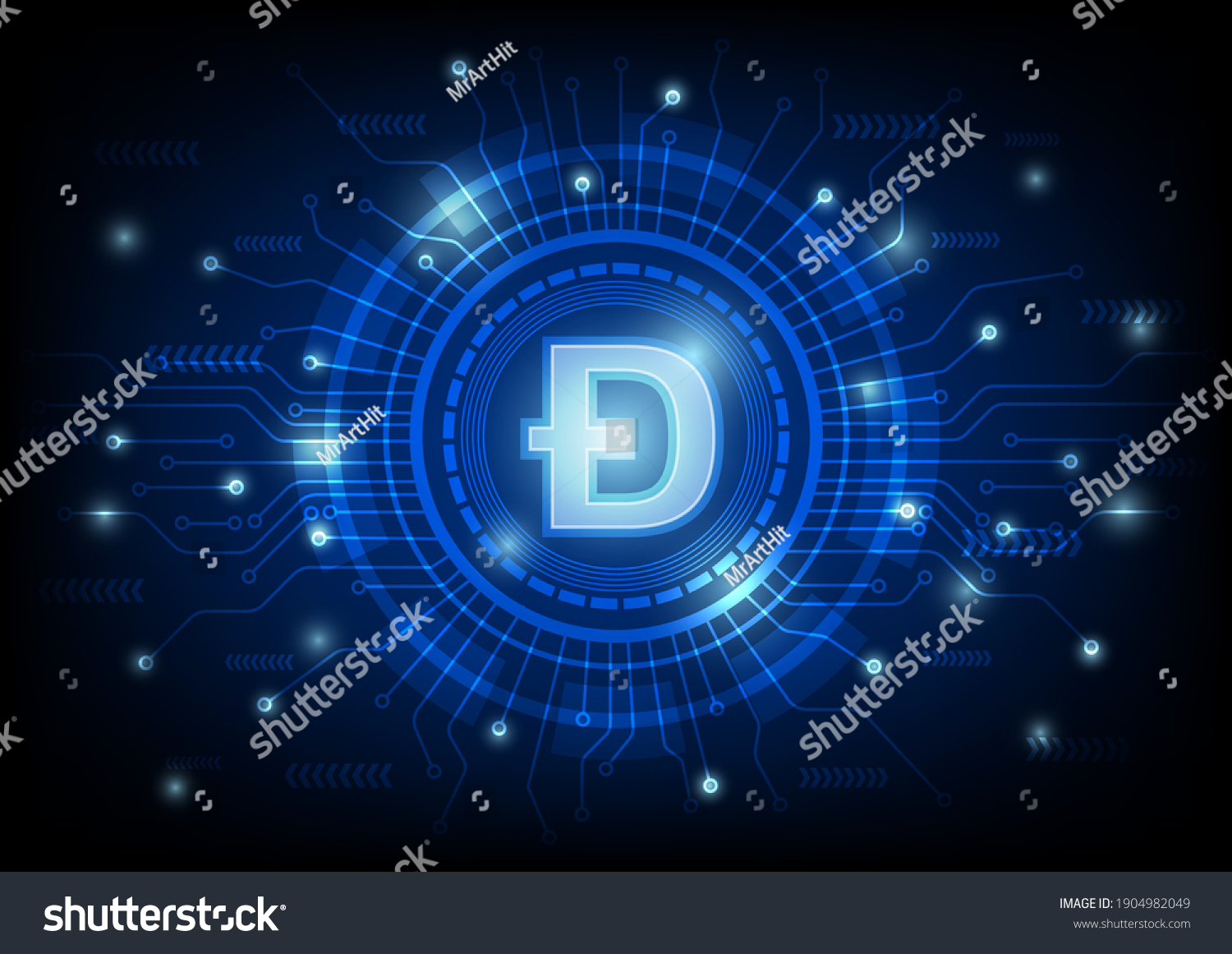 SVG of Cryptocurrency Dogecoin concept. Digital abstract technology blue background, Vector illustration svg
