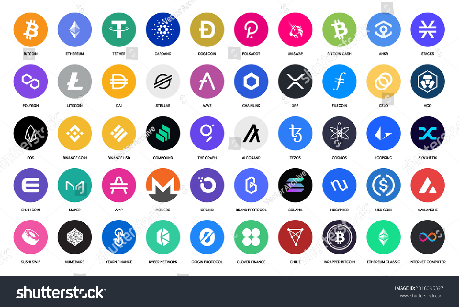 Cryptocurrency Token Logo Icon Set Collection Stock Vector (Royalty
