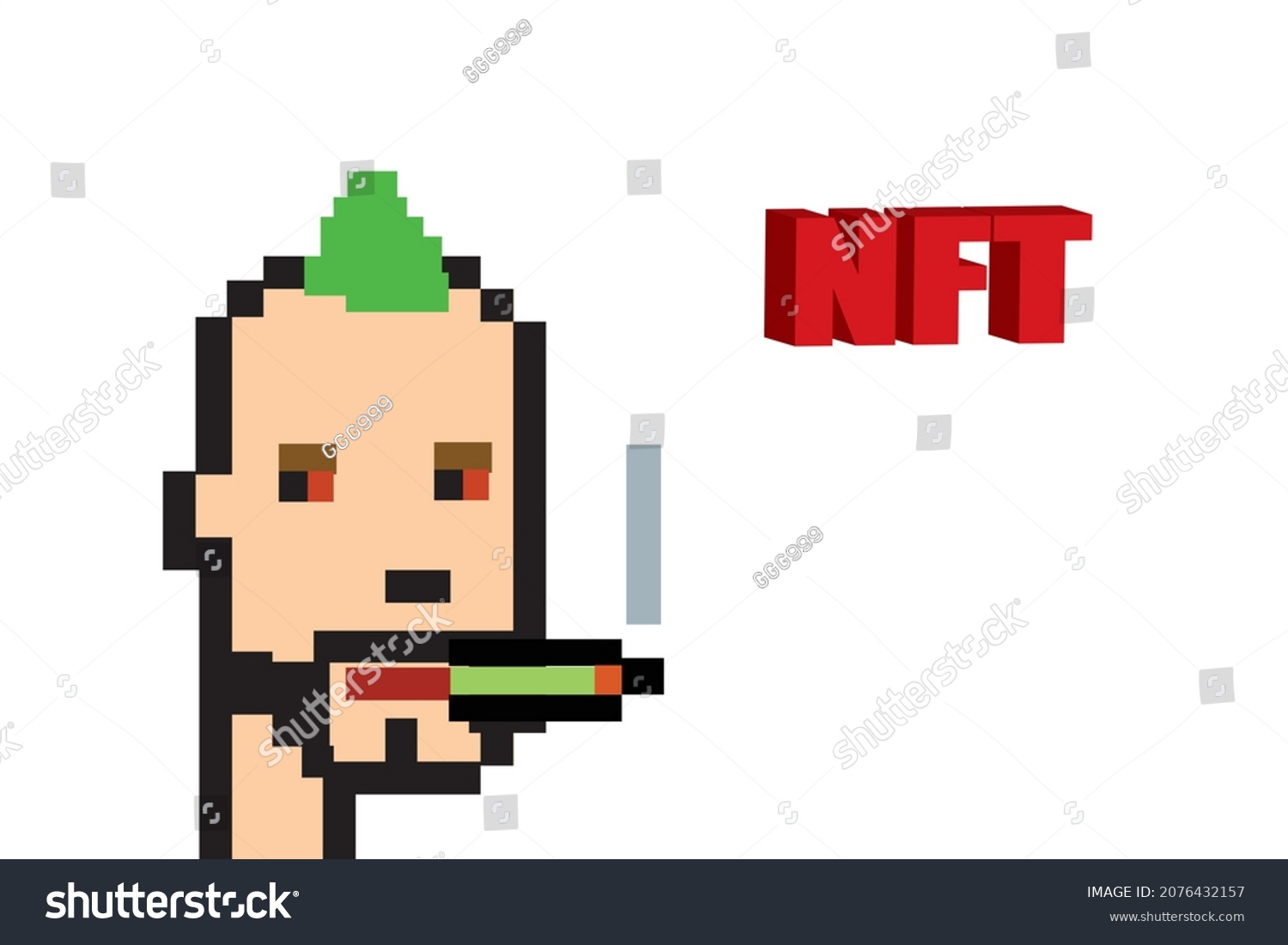 SVG of Cryptopunk NFT blockchain, non fungible. Pixel art character. smoking joint. red eyes svg