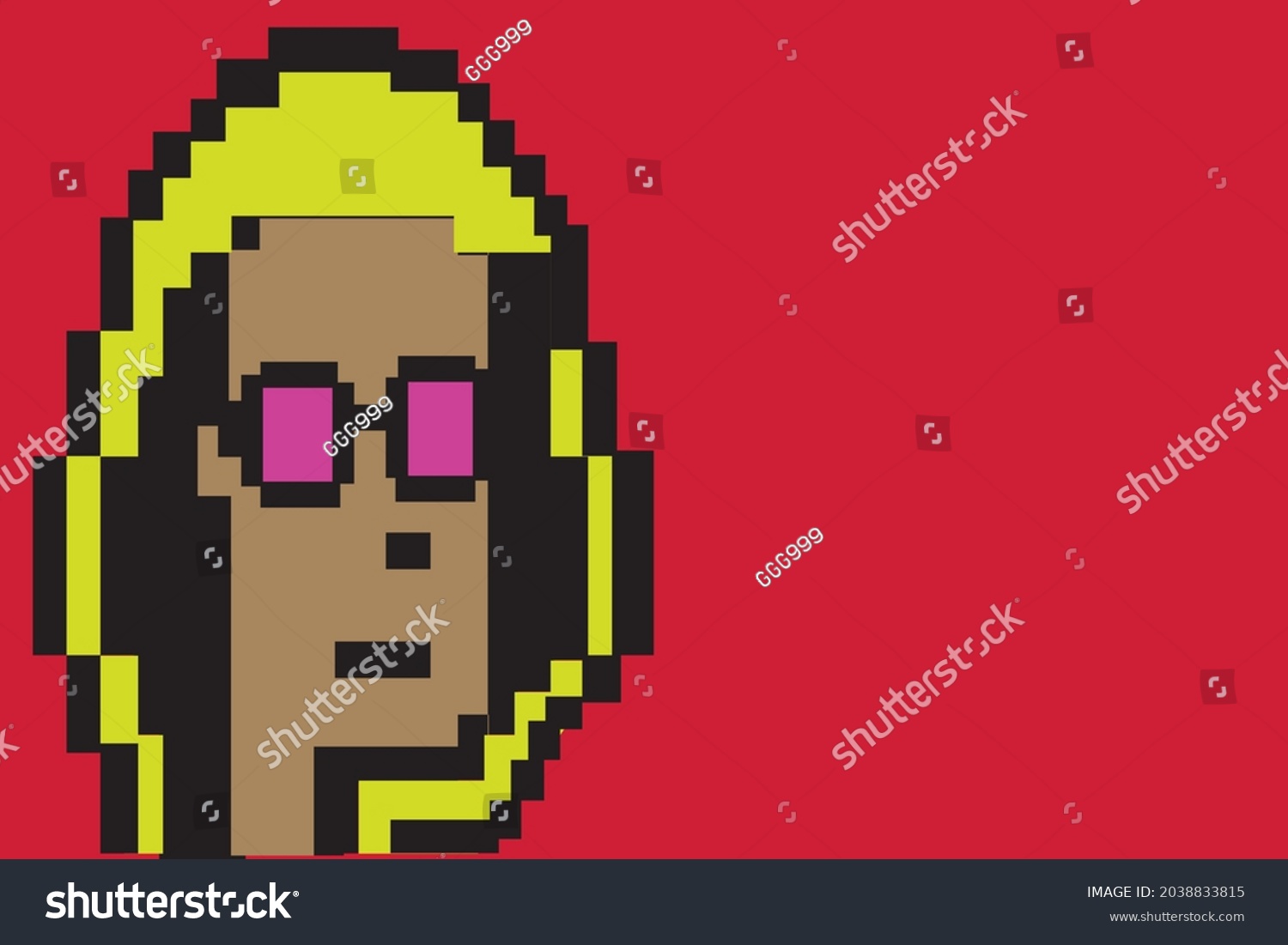 SVG of Cryptopunk NFT blockchain, non fungible. Pixel art character yellow hood. red background  svg