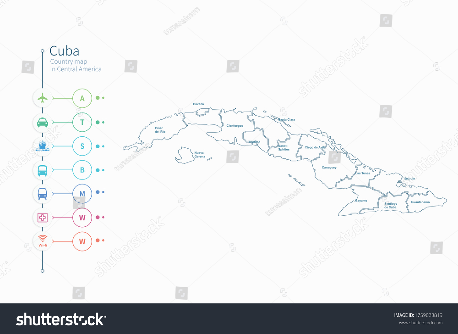 Cuba Map Detailed Central America Country Stock Vector Royalty Free   Stock Vector Cuba Map Detailed Central America Country Map Vector 1759028819 