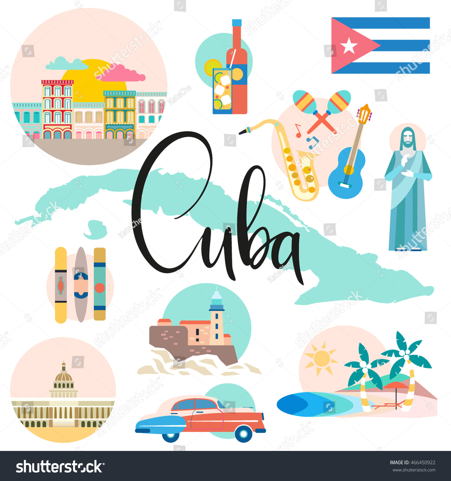 Cuba Attraction Sights Travel Stock Vector (Royalty 466450922
