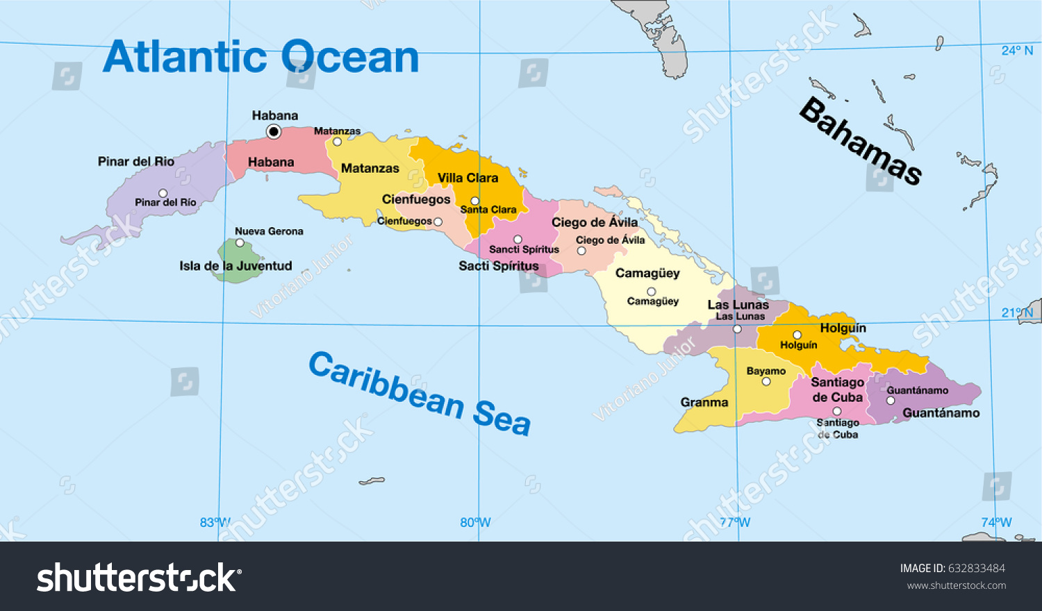 Cuba Political Map Stock Vector Royalty Free 632833484