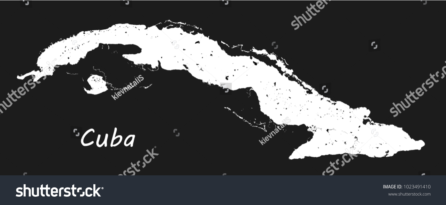 Cuba Vector Black White Map Geographic Stock Vector Royalty Free   Stock Vector Cuba Vector Black And White Map Geographic Map Detailed Outlines With Designation Of Lakes And 1023491410 