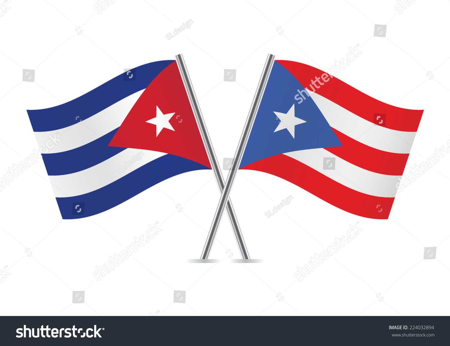 Cuban Puerto Rican Flags Vector Illustration Stock Vector Royalty