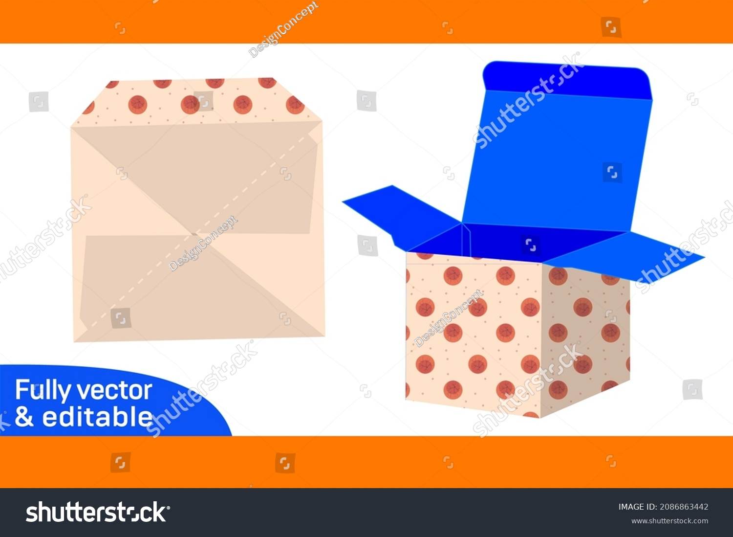 SVG of Cubic box auto bottom closer box 2.5 x 2.5 x 2.5 box template fit on A4 size paper 3D box svg