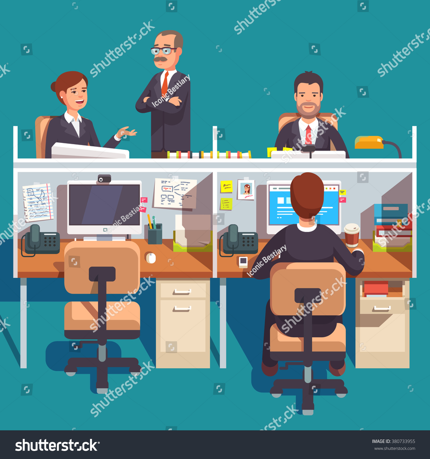 Cubicle Office Work Space Employees Desks Stock Vector 380733955 ...