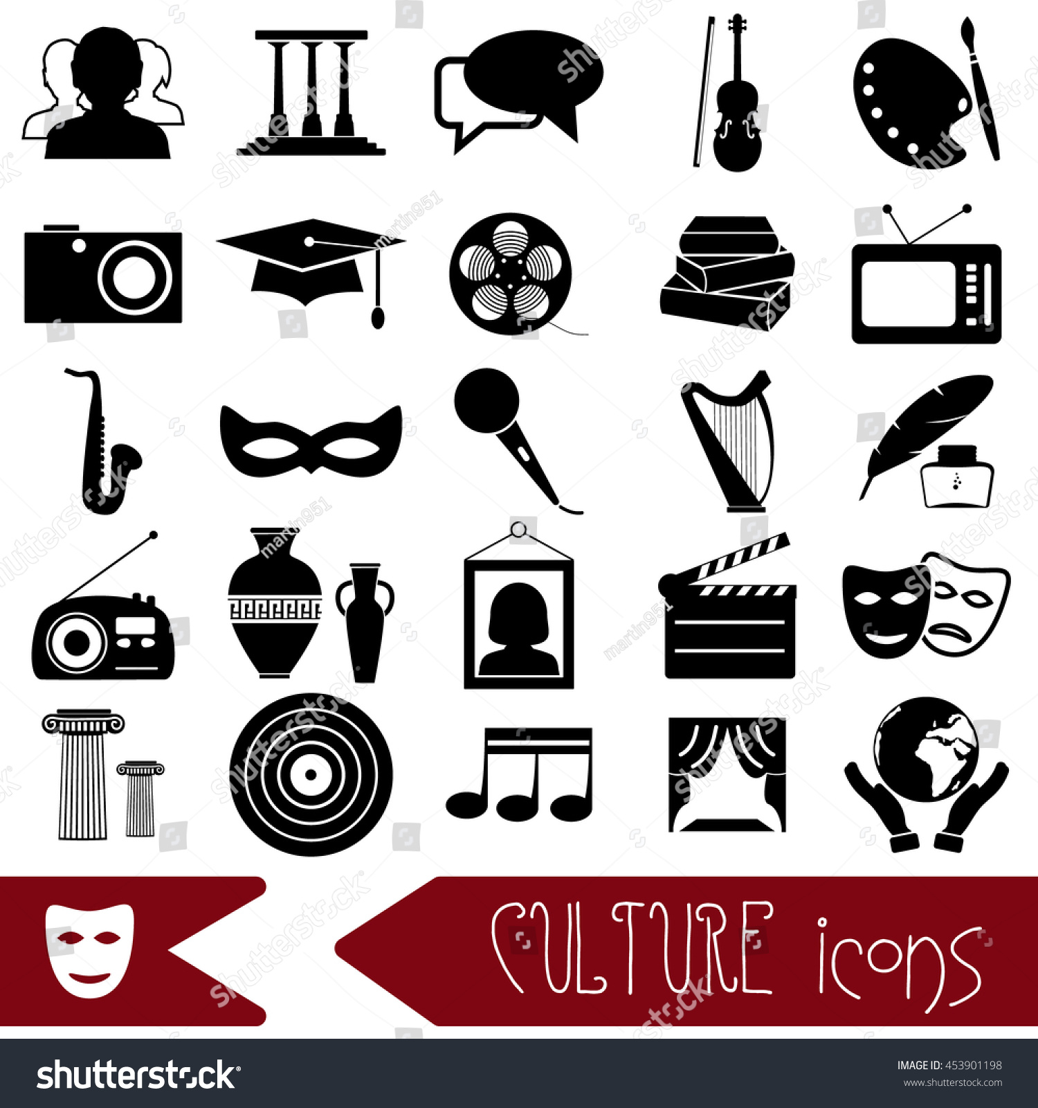 Culture Art Theme Black Simple Icons Stock Vector (Royalty Free ...