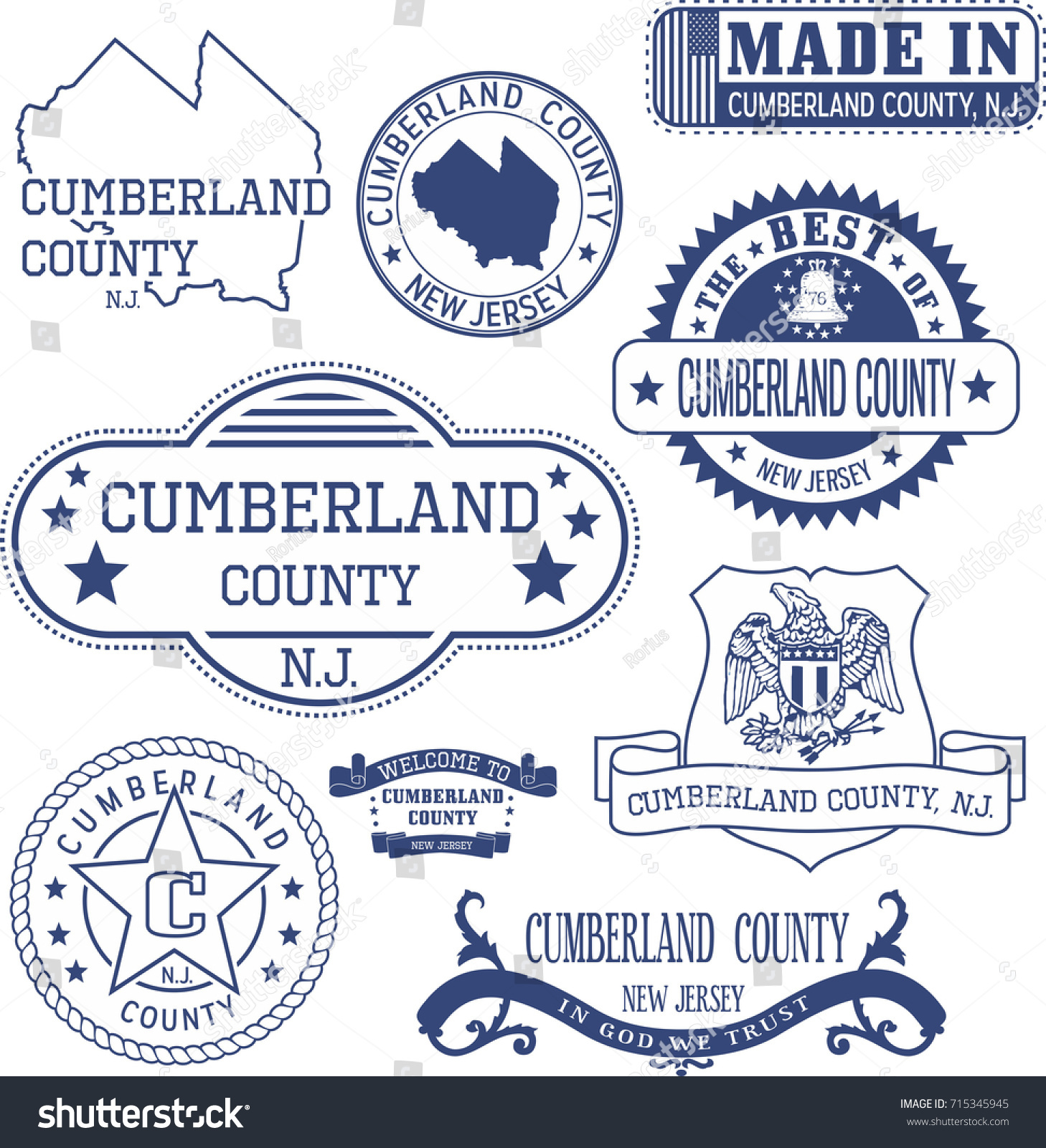 SVG of Cumberland county, New Jersey. Set of generic stamps and signs svg