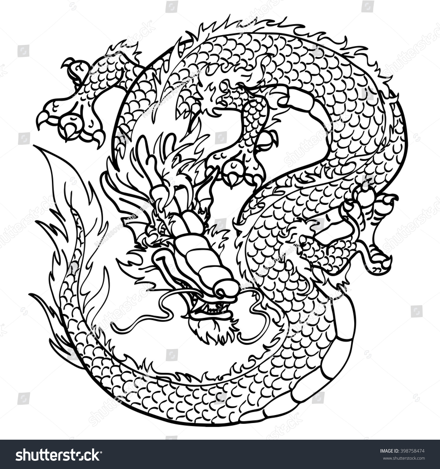 Cunning Asian Dragon Black Contour On Stock Vector 398758474 - Shutterstock