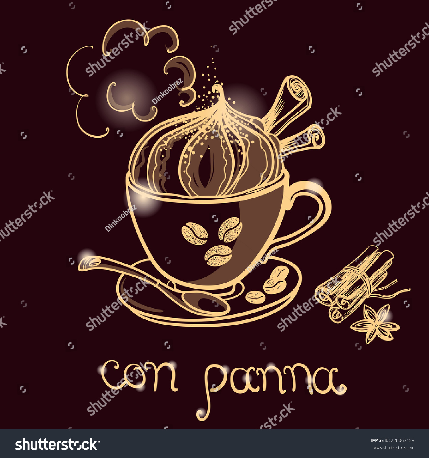 Cup Con Panna Coffee Decorate Cafe Stock Vector (Royalty Free