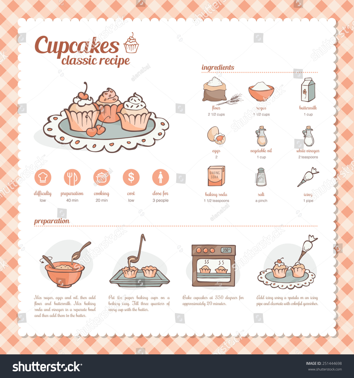 SVG of Cupcakes and muffins classic hand drawn recipe with ingredients, preparation and icons set svg
