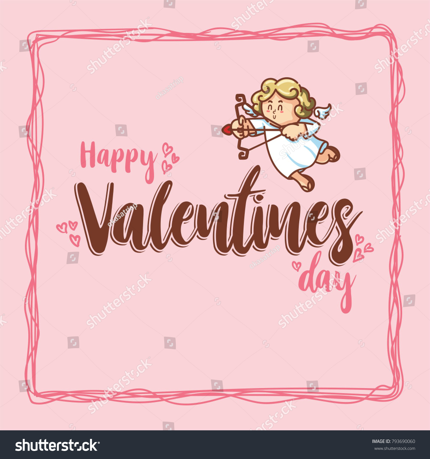 Cupid Inside Frame Valentines Day Vector Stock Vector Royalty Free 793690060