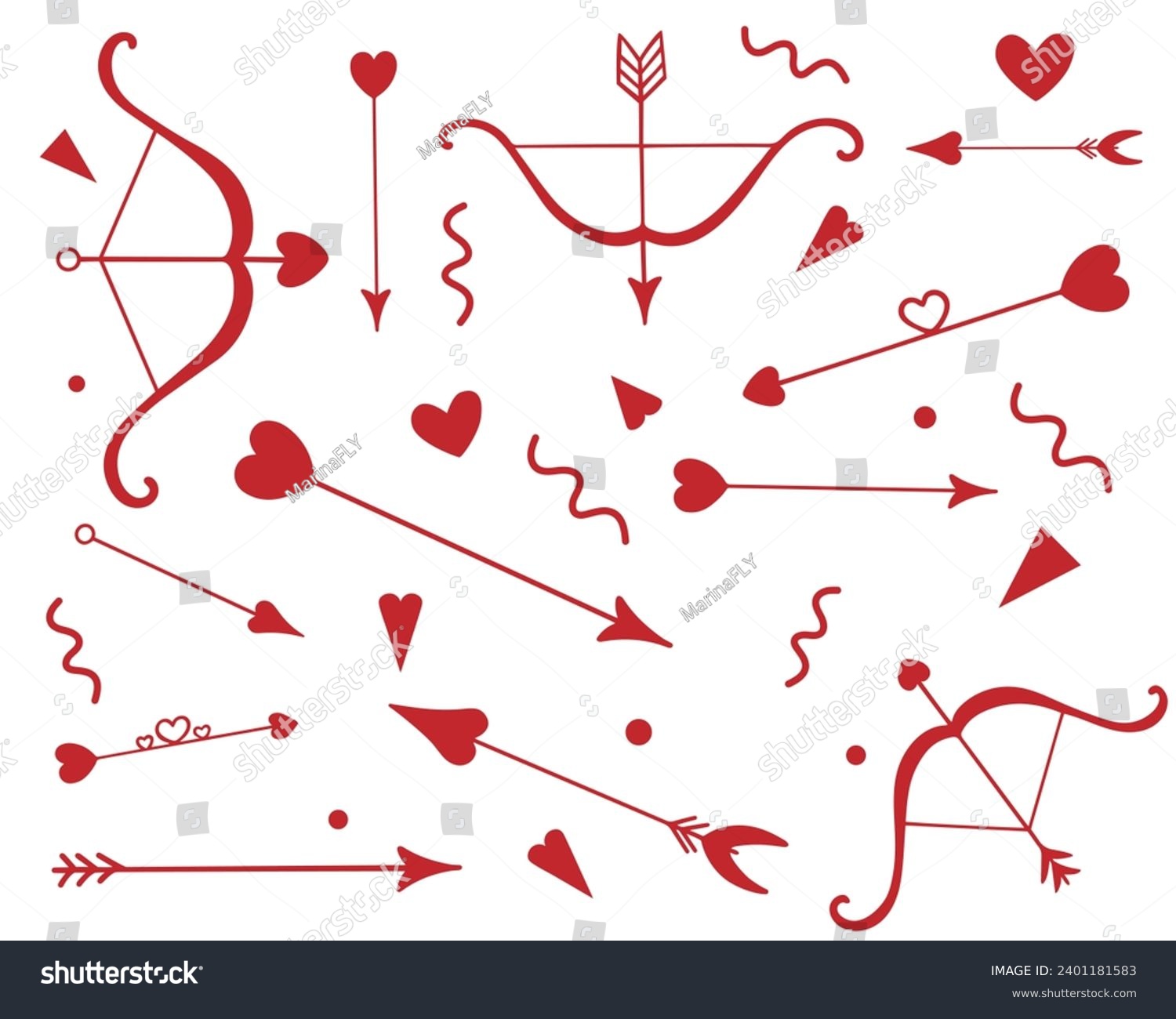 SVG of Cupid's red arrows. Set of Cupid's love arrows. Bow and arrow for Valentine's Day and St. Patrick's Day. svg