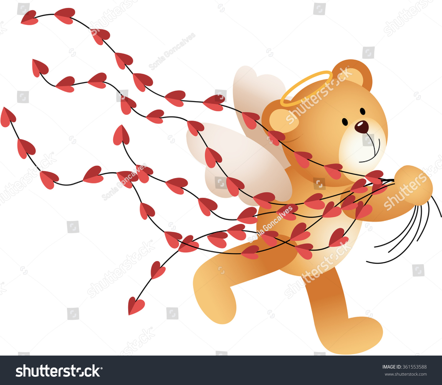 angel teddy bear with red heart vines clip art preview