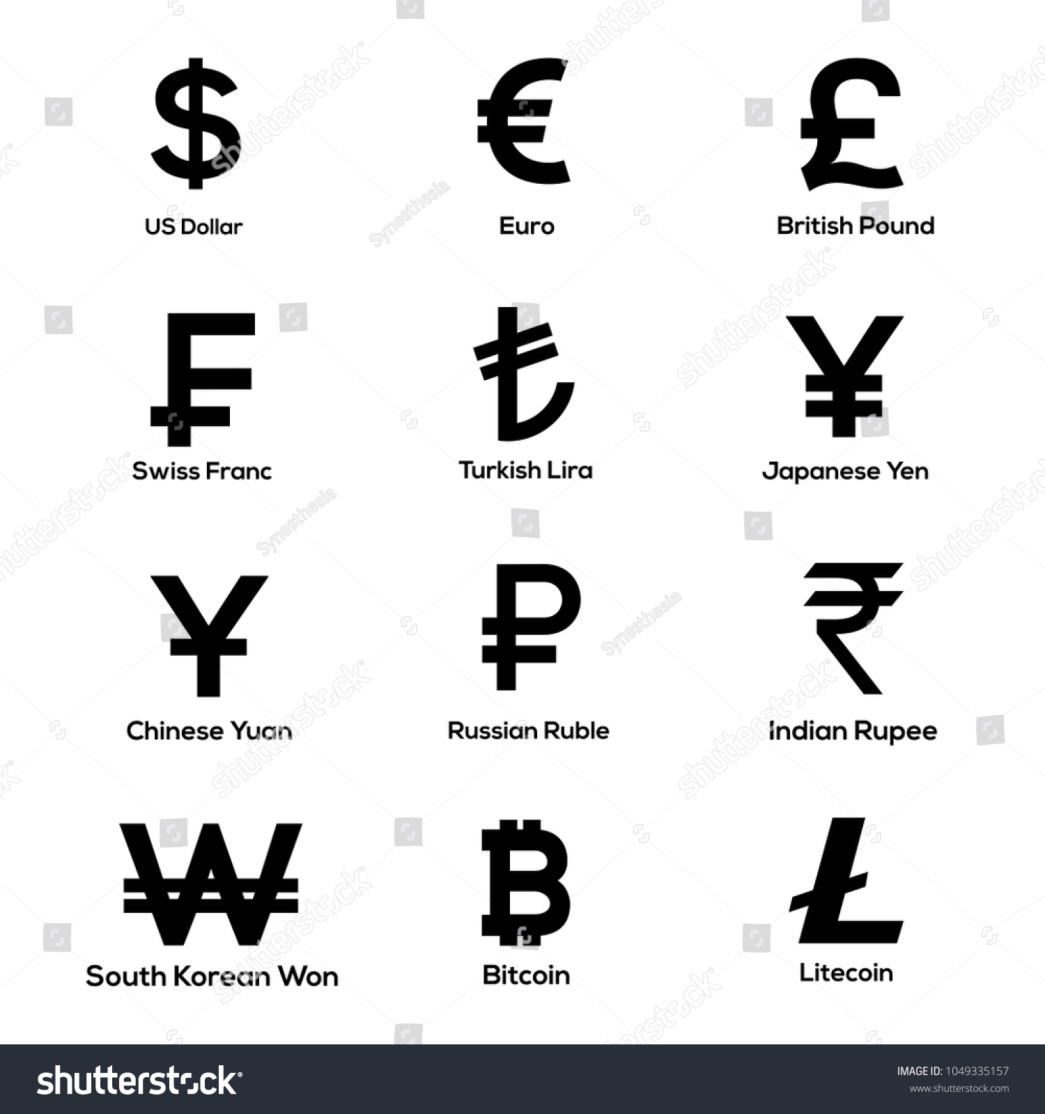 Currencies Symbol Icons Set Dollar Euro Stock Vector Royalty Free Shutterstock