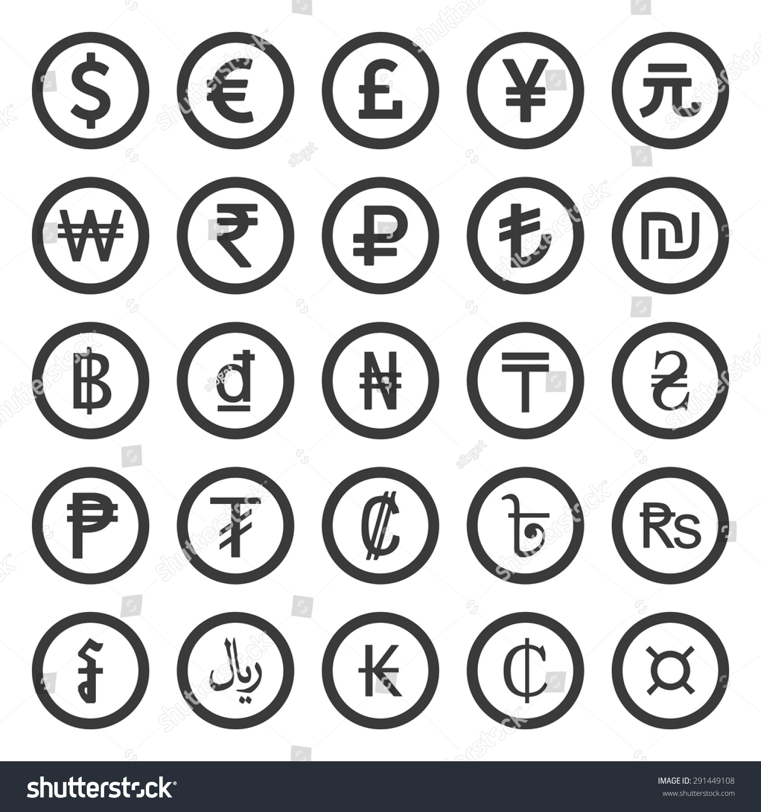 Currency Icons Set Vector Flat Design Stock Vector 291449108 - Shutterstock