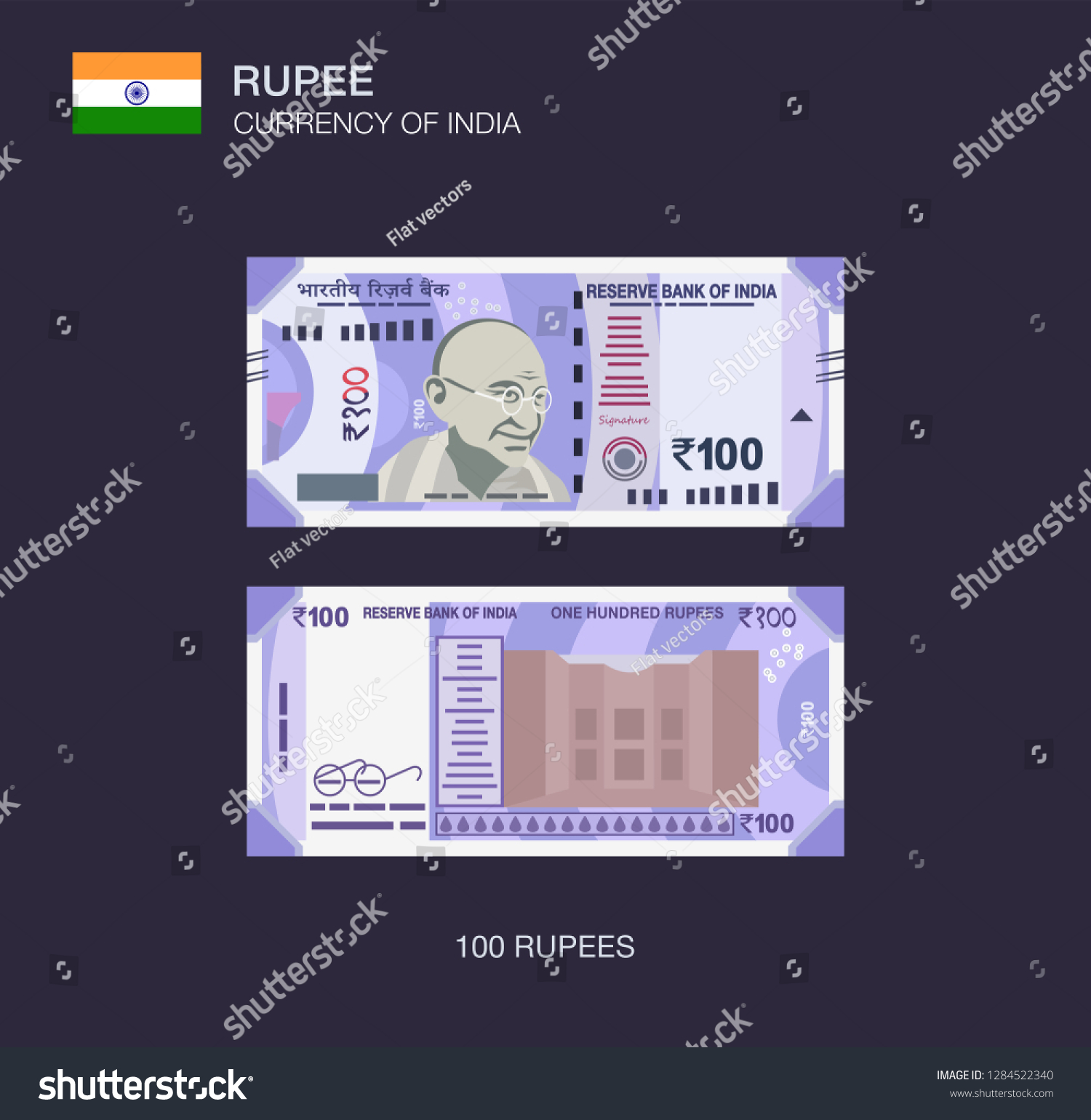 SVG of Currency of India. Flat vector illustration of indian one hundred rupees. svg