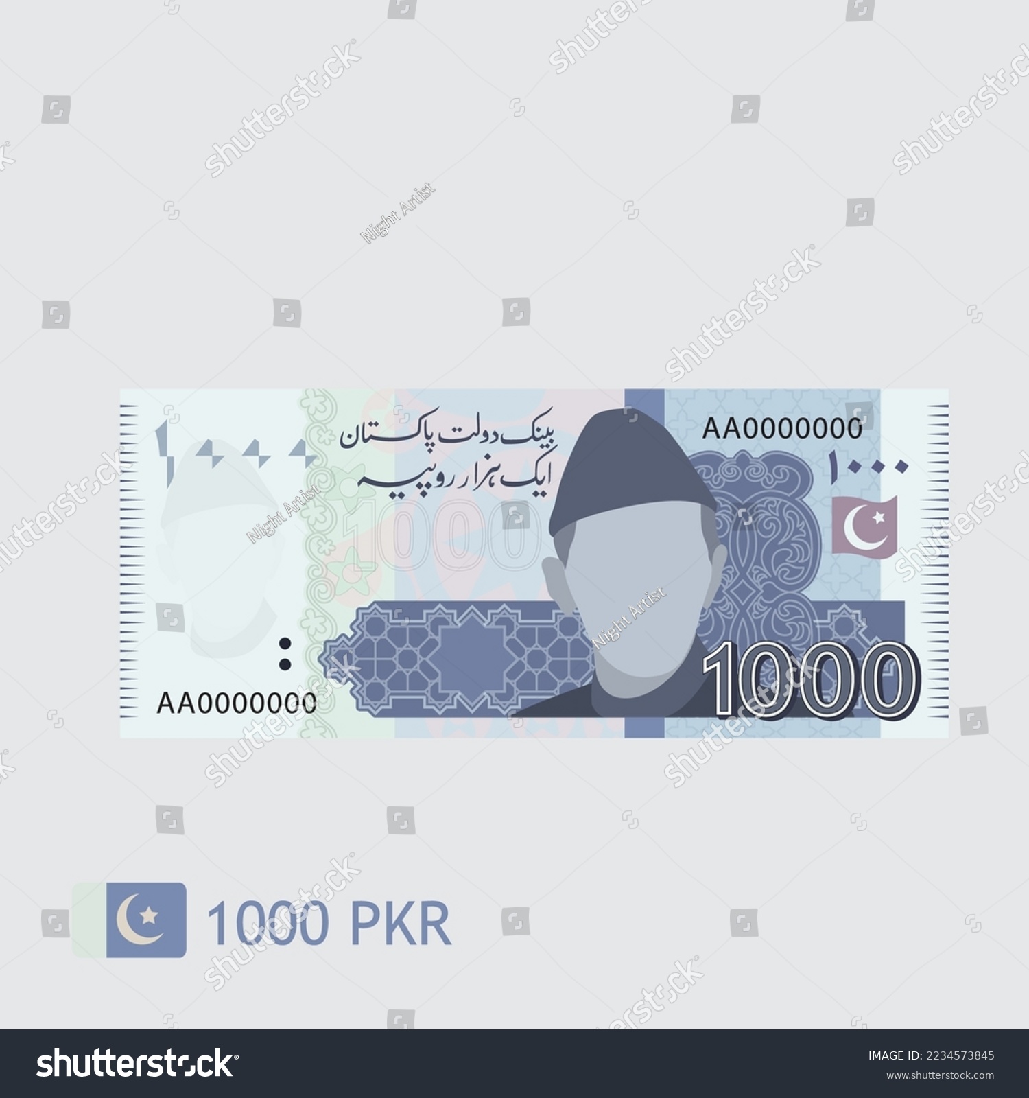 SVG of Currency of Pakistan. One Thousand rupees. flat vector illustration svg