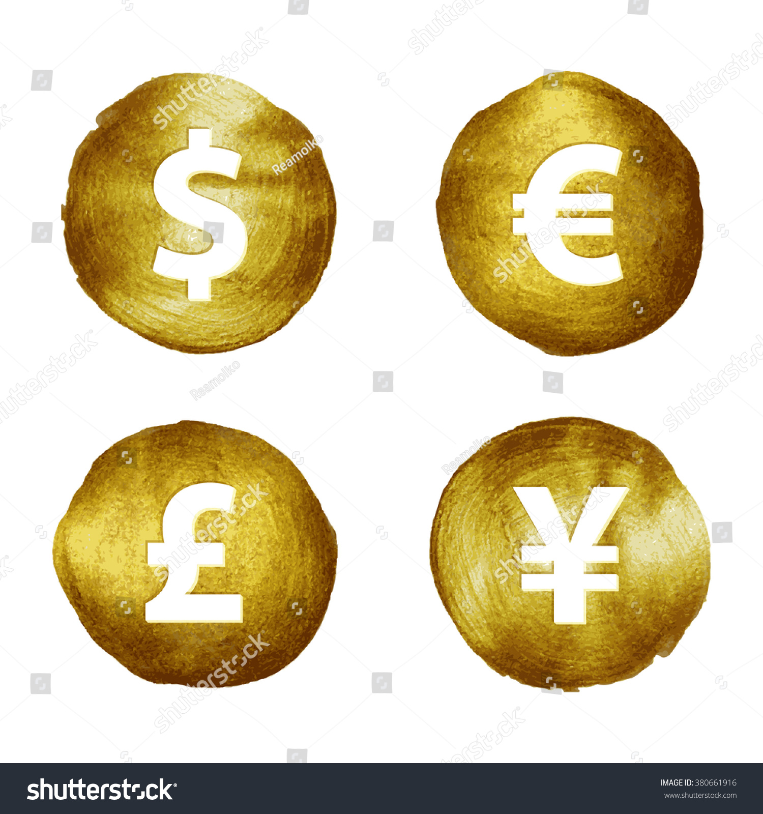 Currency Symbols On Golden Paint Brush Stock Vector Royalty Free Shutterstock