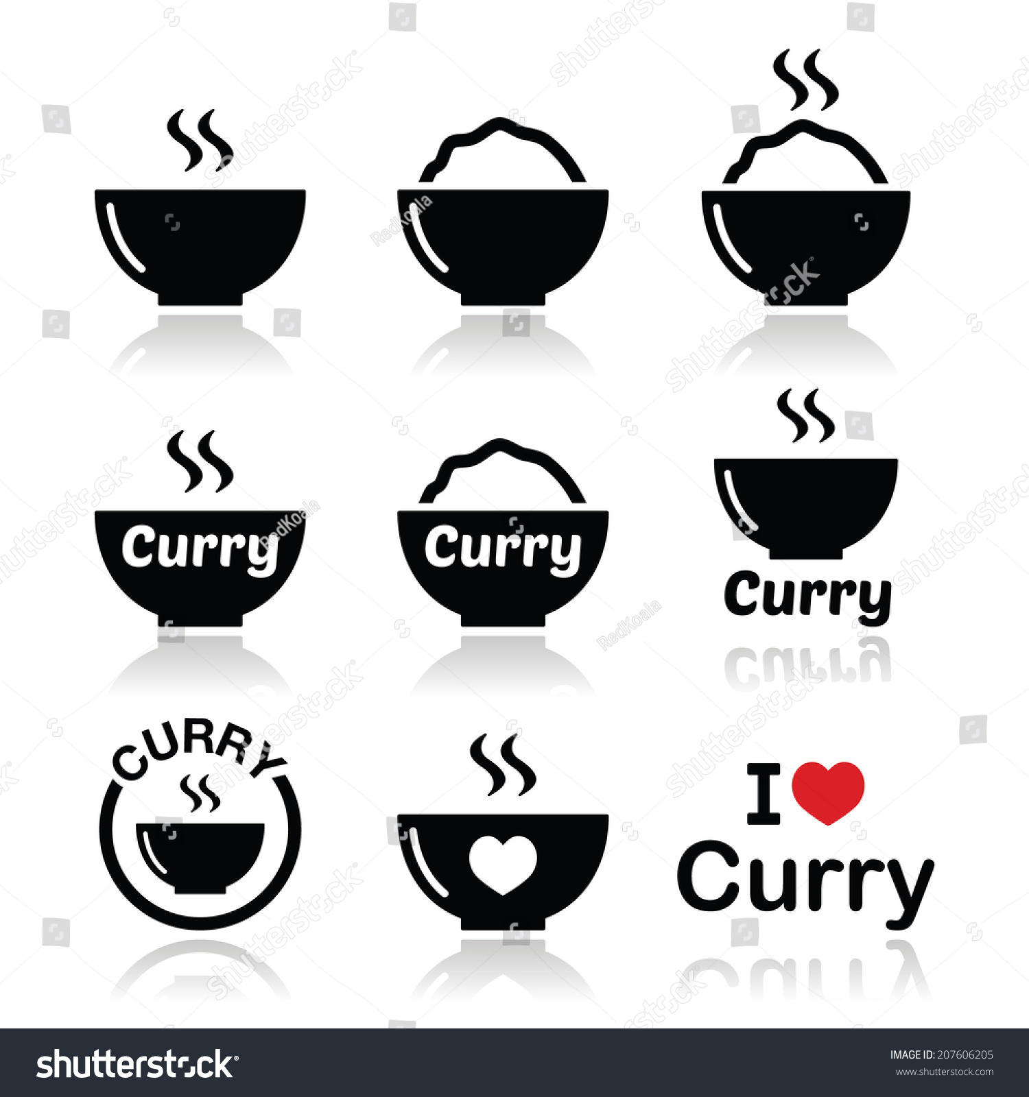 Curry Indian Spicy Food Icons Set Stock Vector 207606205 