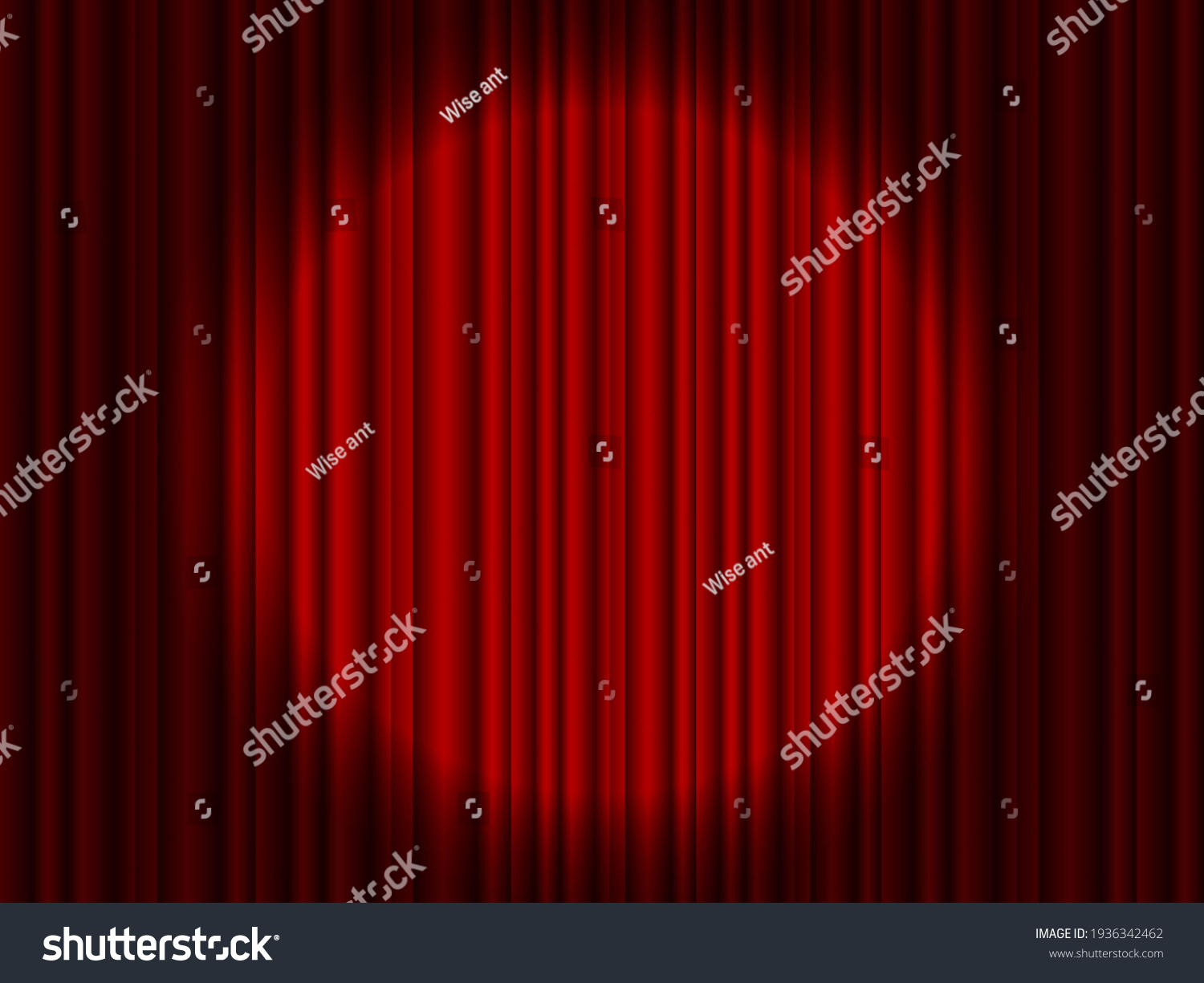 SVG of Curtain on stage. Red background with spotlight in theater or cinema. Red closed velvet curtain for circus, theatre, scene and club. Background wirh light of projector for ceremony on broadway. Vector svg