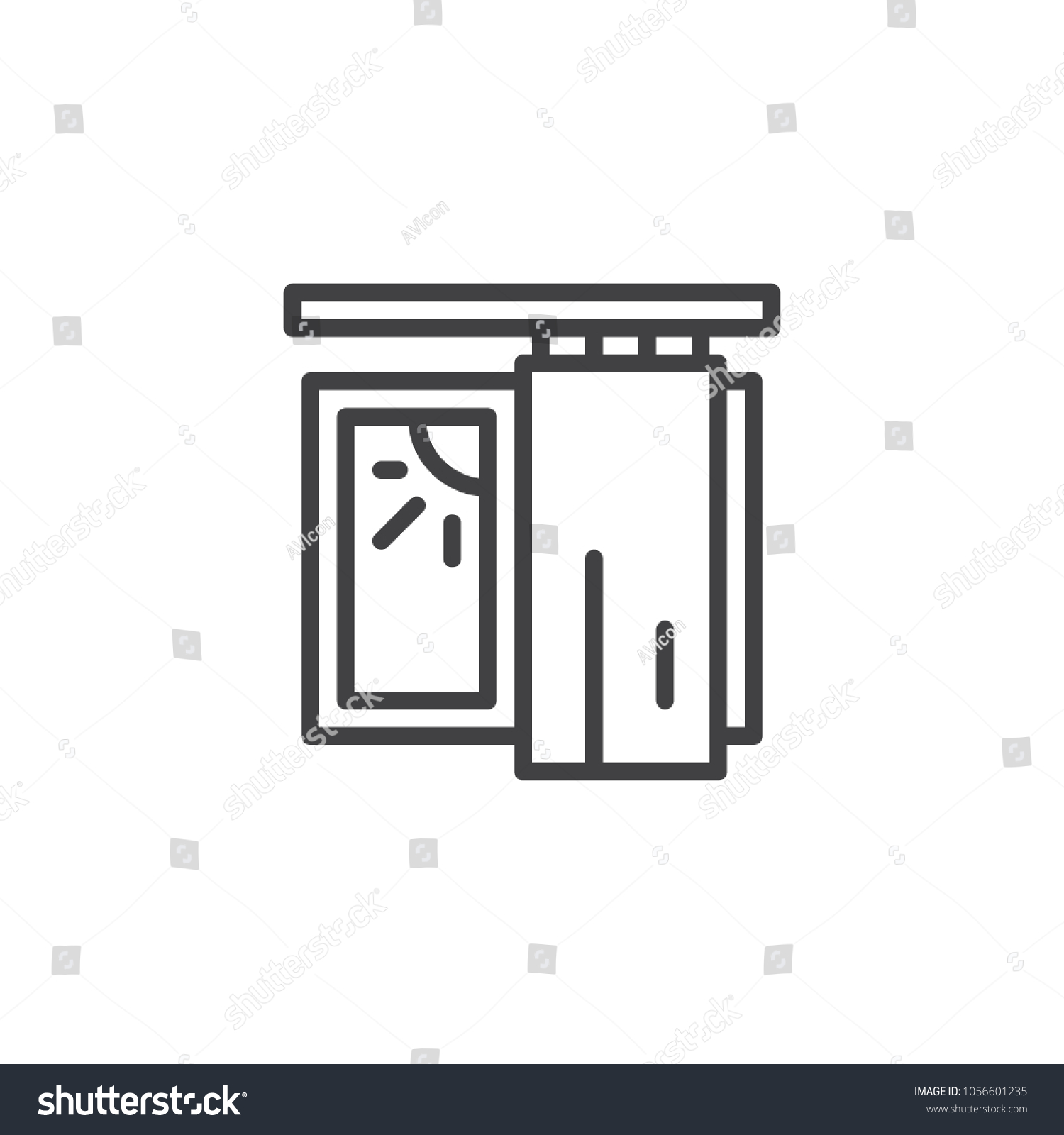 Curtain Window Morning Sunrise Outline Icon Stock Vector 1056601235